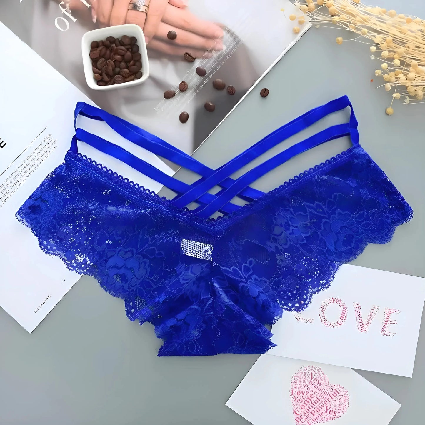 Blue Universal Lace Knickers with Decorative Straps