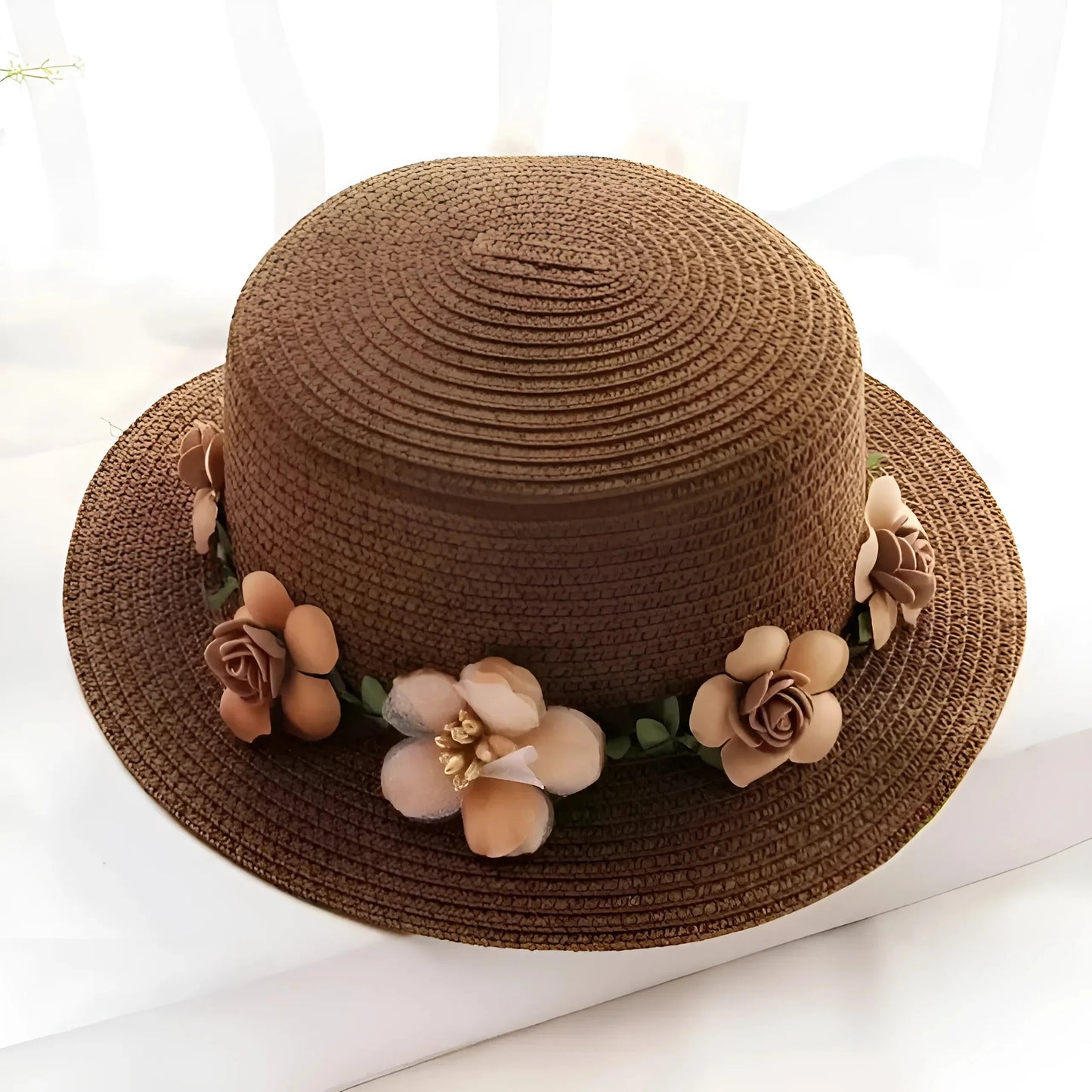Brown Floral Beach Hat