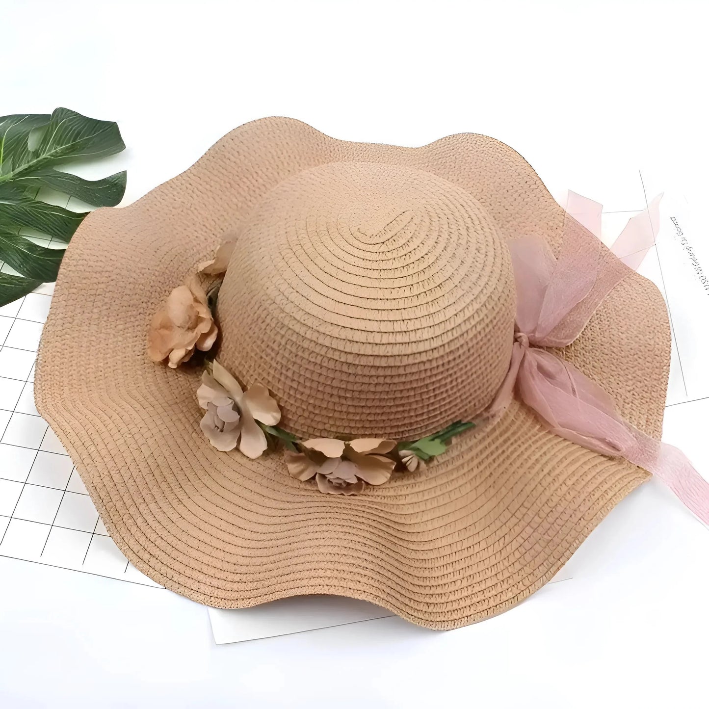 Brown Floral Beach Hat
