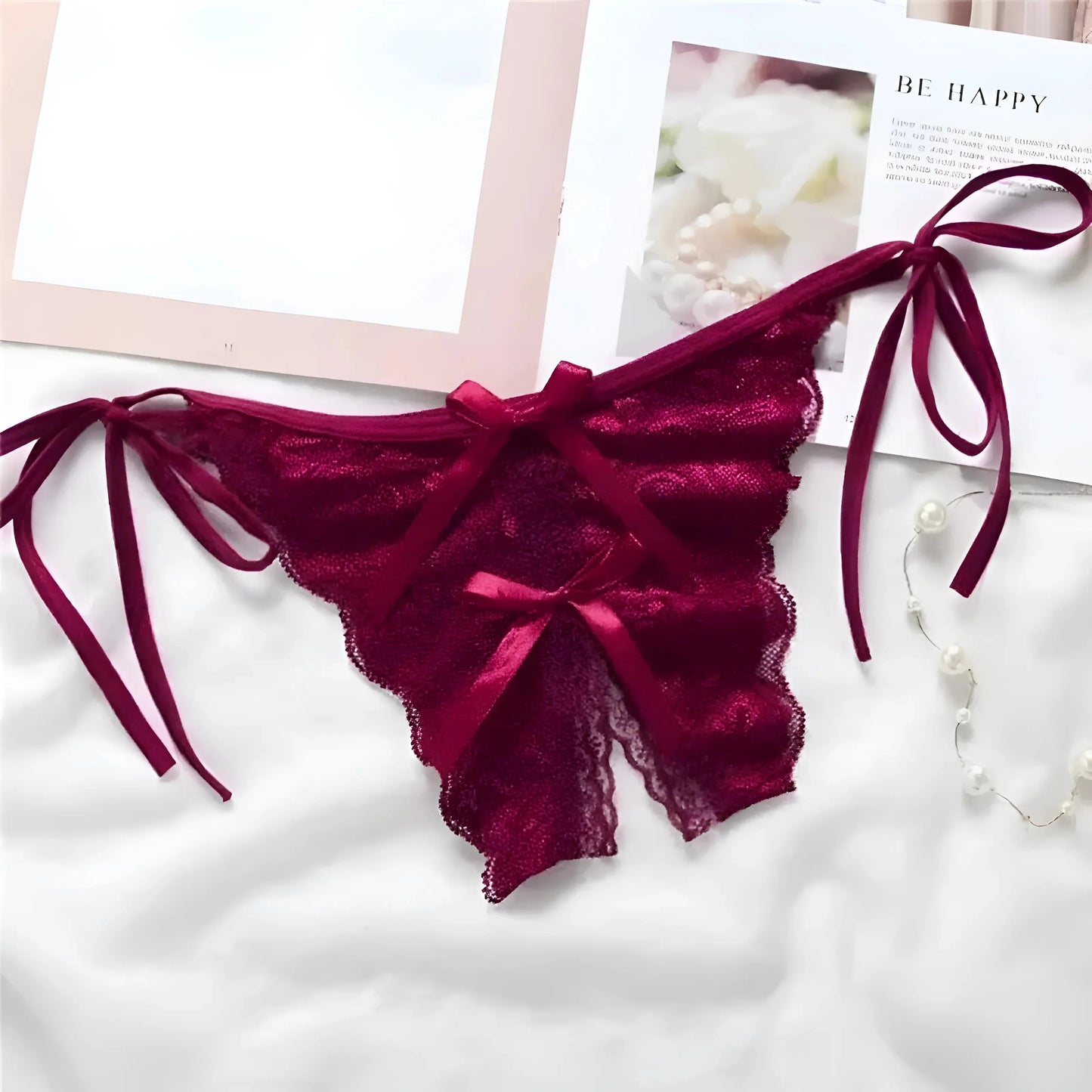 Burgundy Lace Side-Tie Knickers