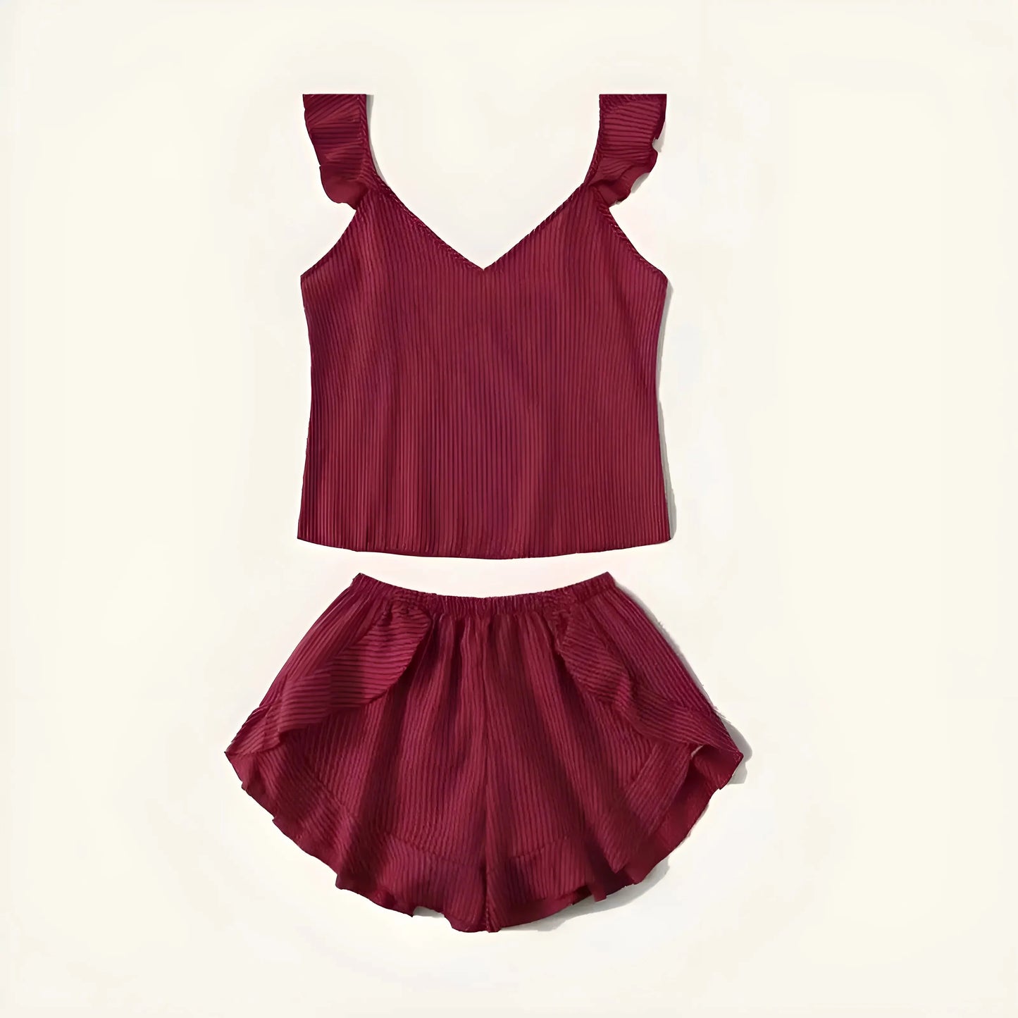 Burgundy Women's Pyjamas with Decorative Straps