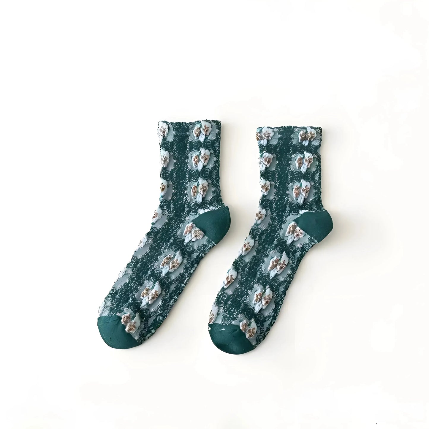 Dark Green Women's Socks with Decorative Pattern