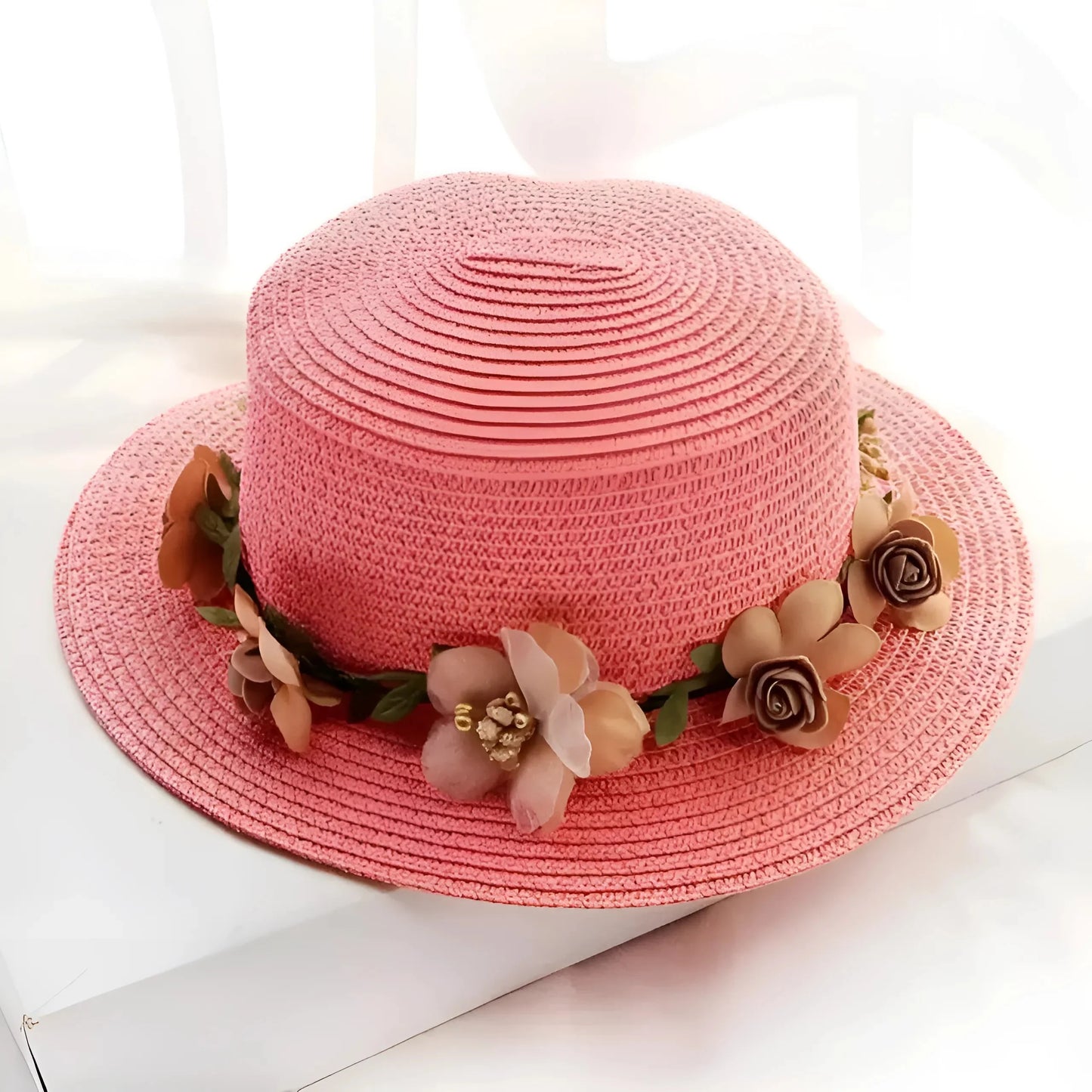 Dark Pink Floral Beach Hat