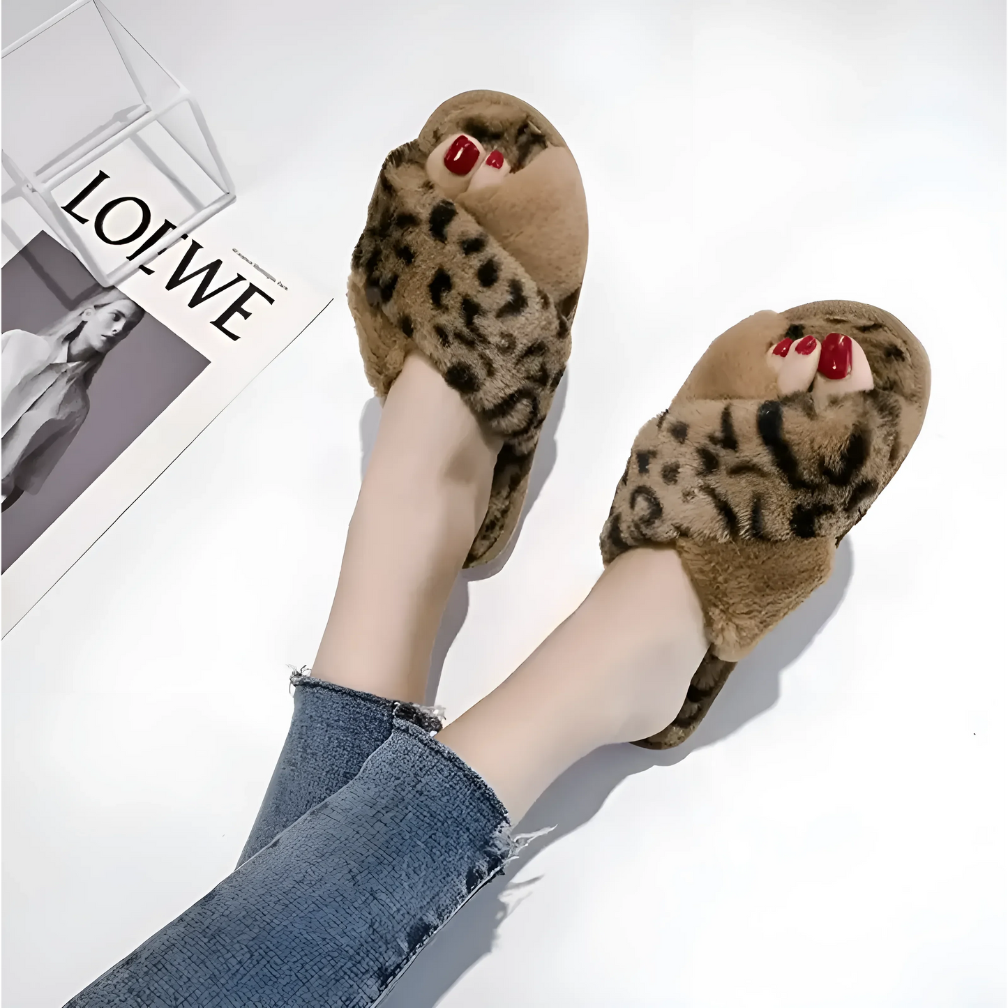 Fuzzy Leopard Print Slippers for Women