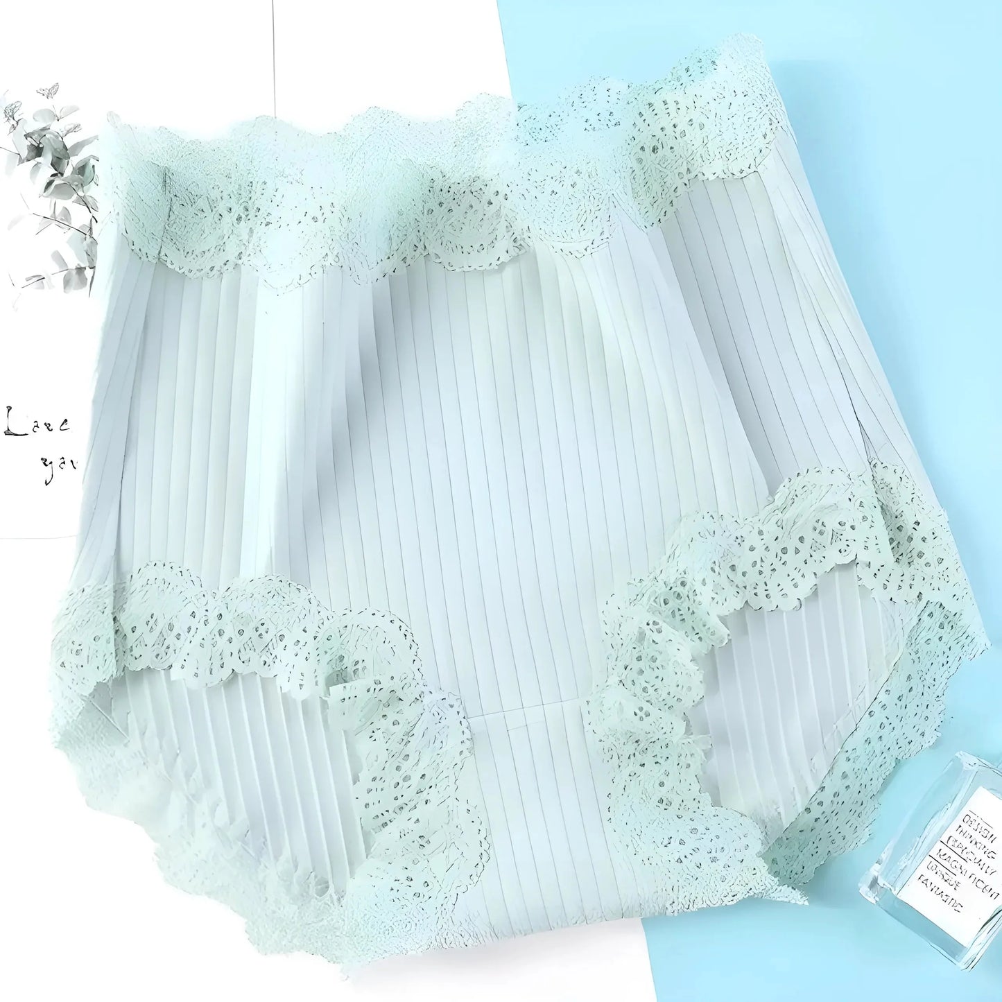 Green High-Waisted Lace Trim Dress