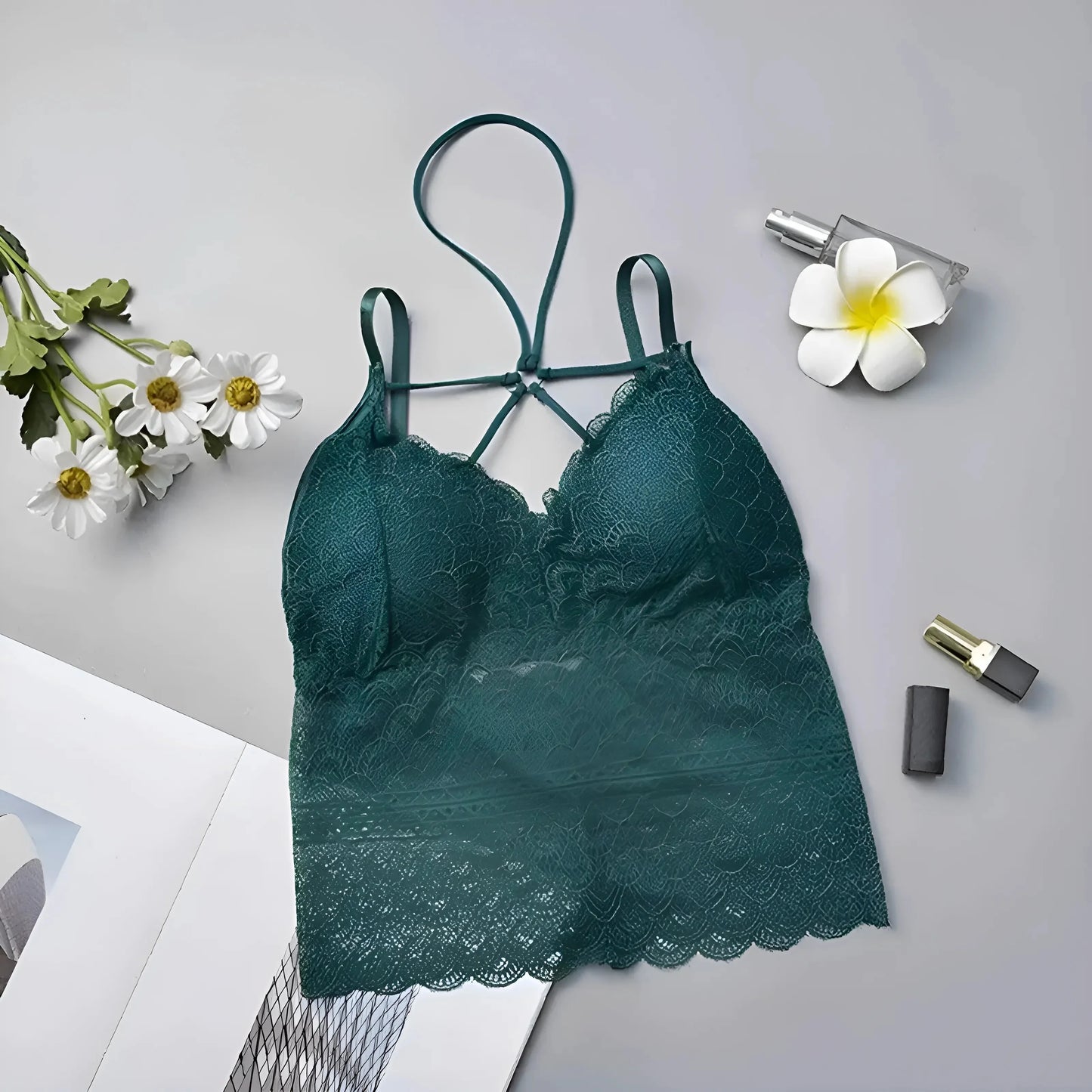 Green Lace Bra with Low Rise Design