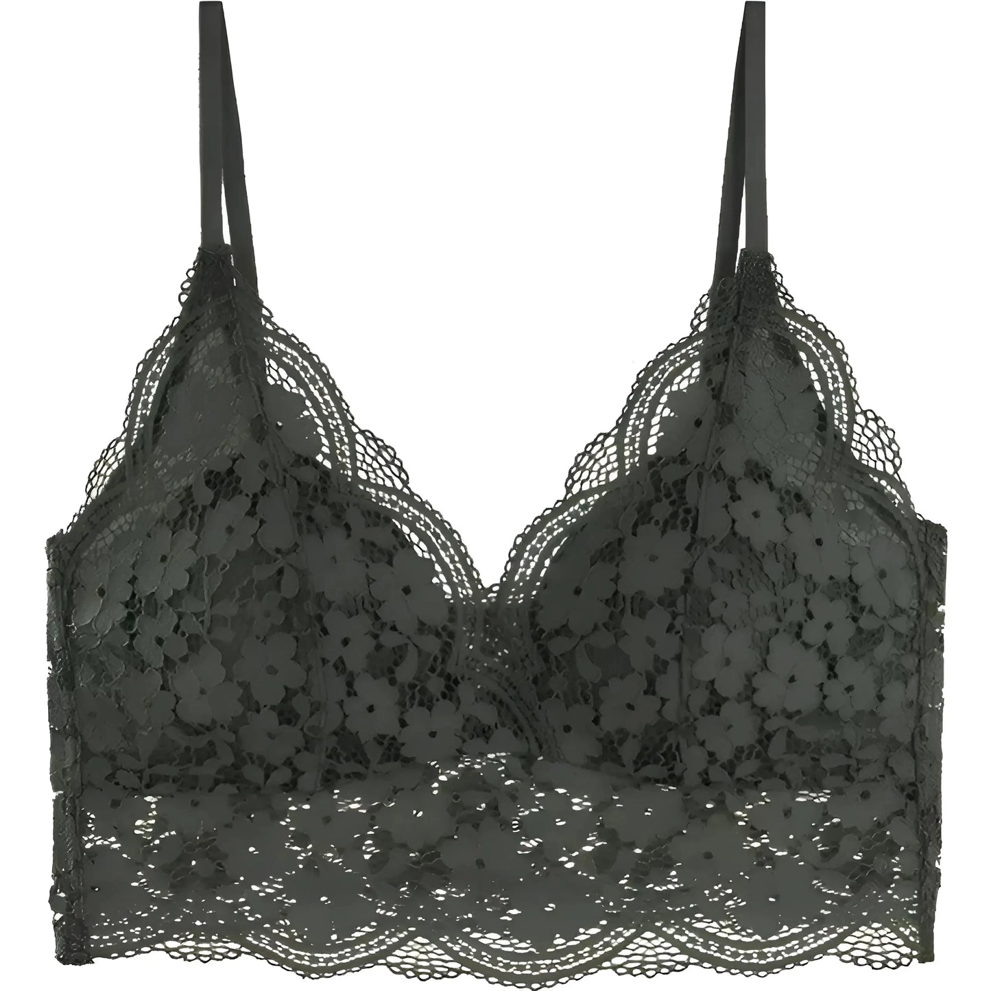 Green Lace Bralette with Thin Straps