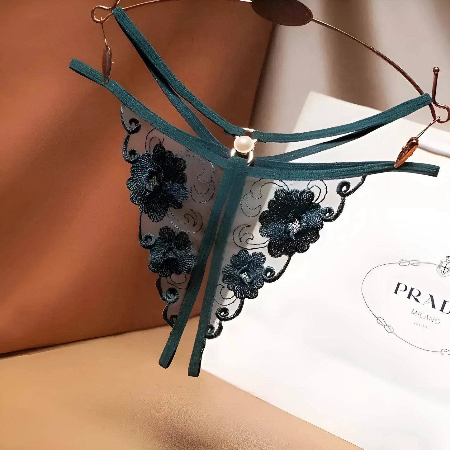 Green Lace Knickers with Floral Design