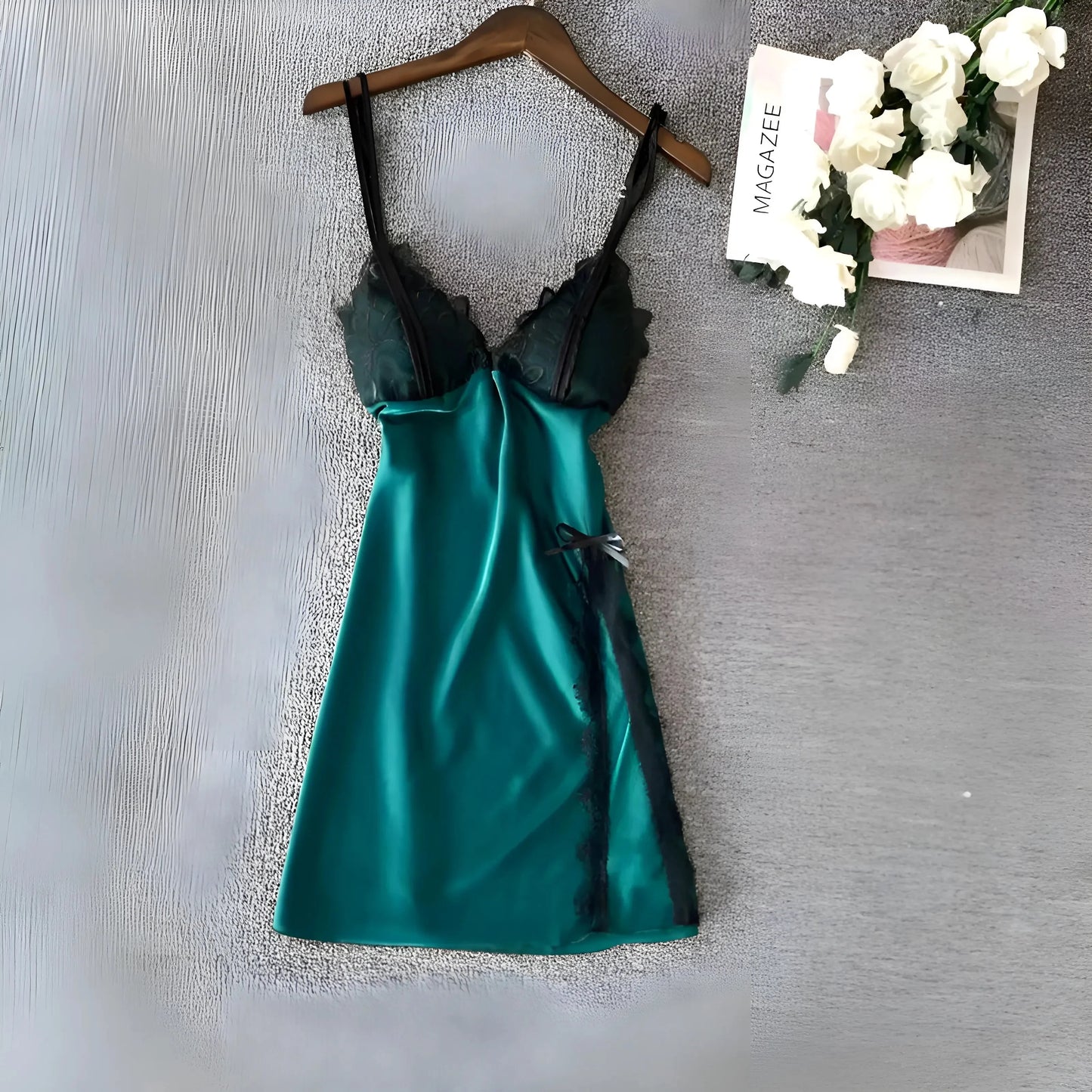 Green Lace Trim Nightdress with Slit