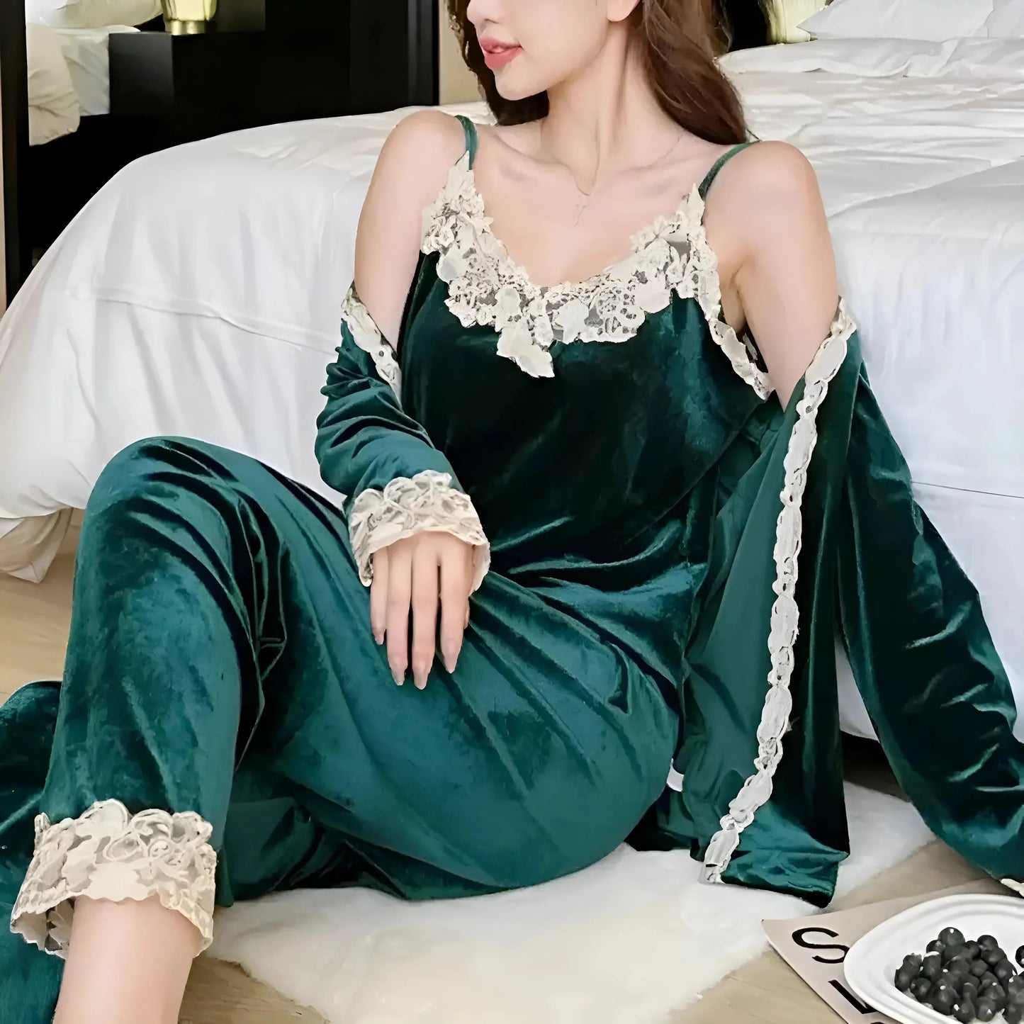 Green Lace Trim Sleep Set