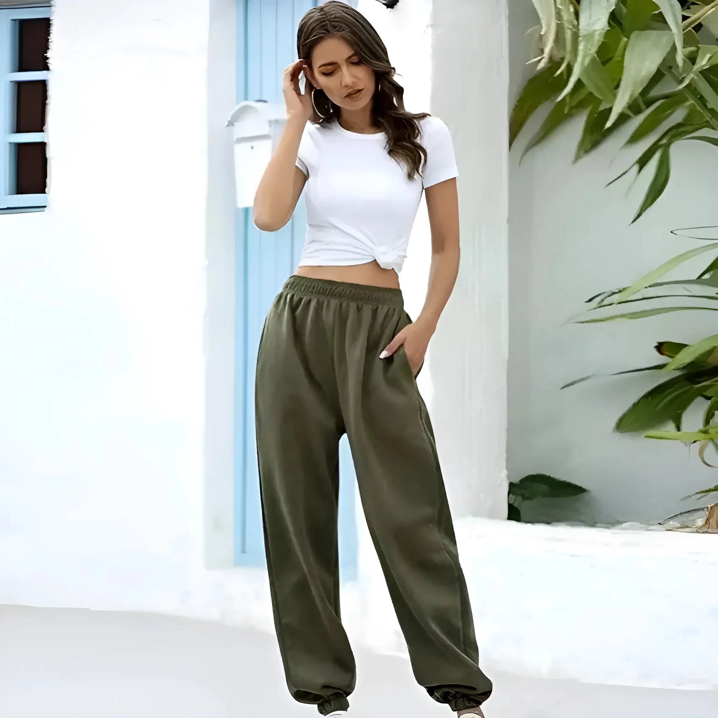 Green Loose Leg Sports Tracksuit Bottoms
