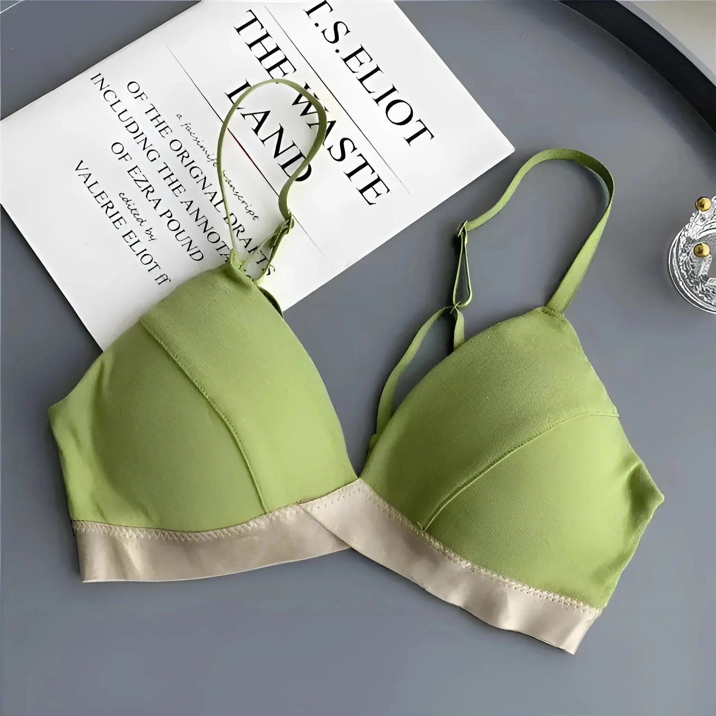 Green Simple Bra with Decorative Strap