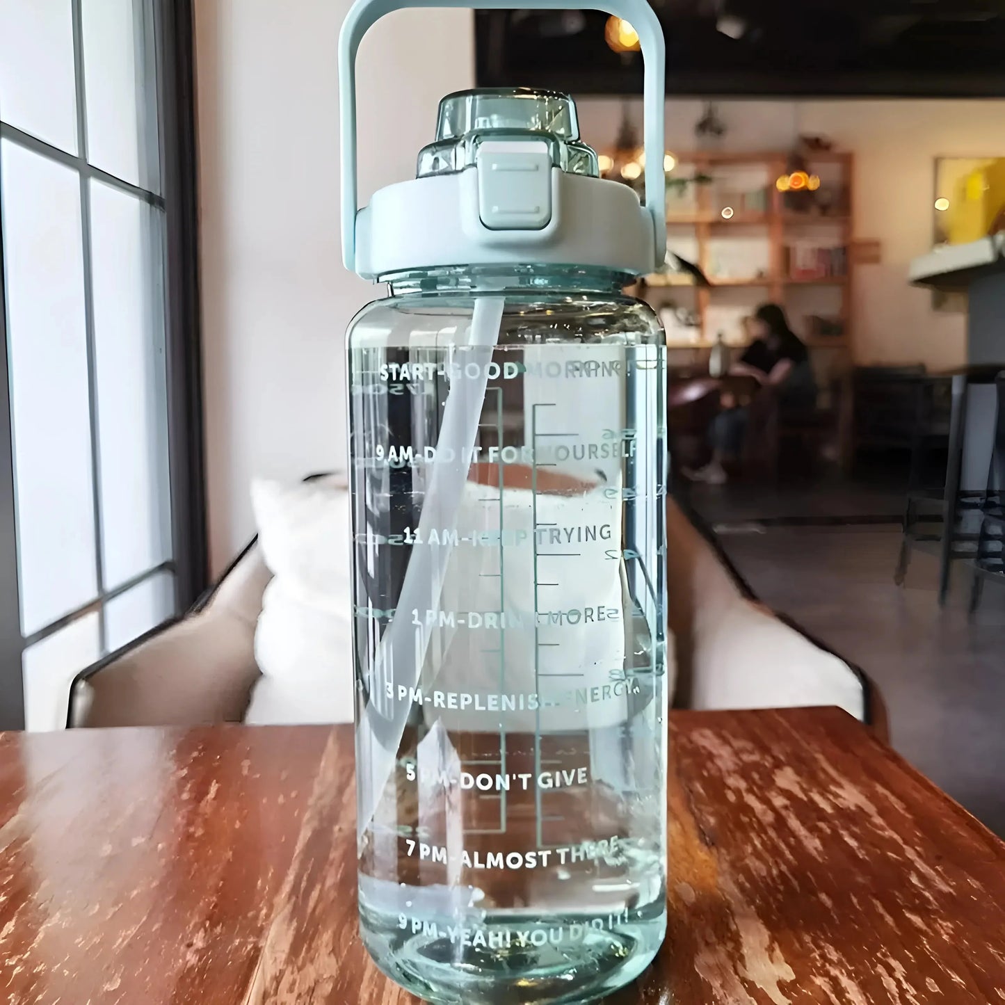 Green Transparent Motivational Water Bottle