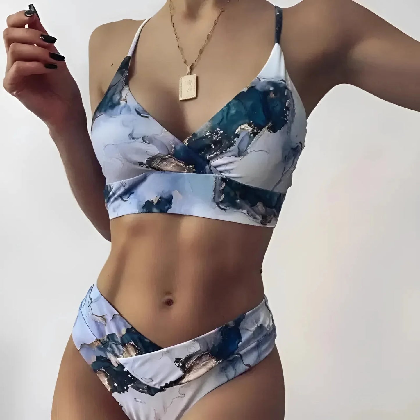 Grey 3 Marble Print Two-Piece Swimsuit