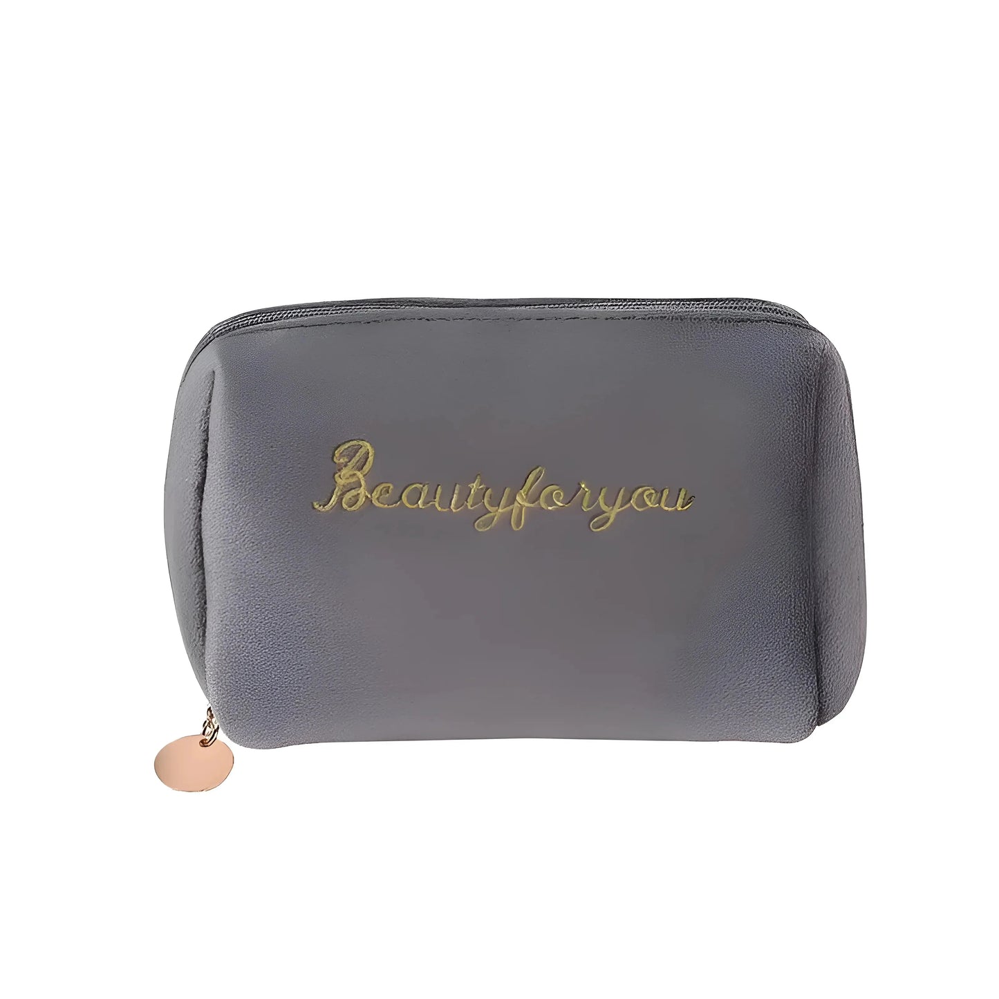 Grey Compact Zip-Up Cosmetic Bag