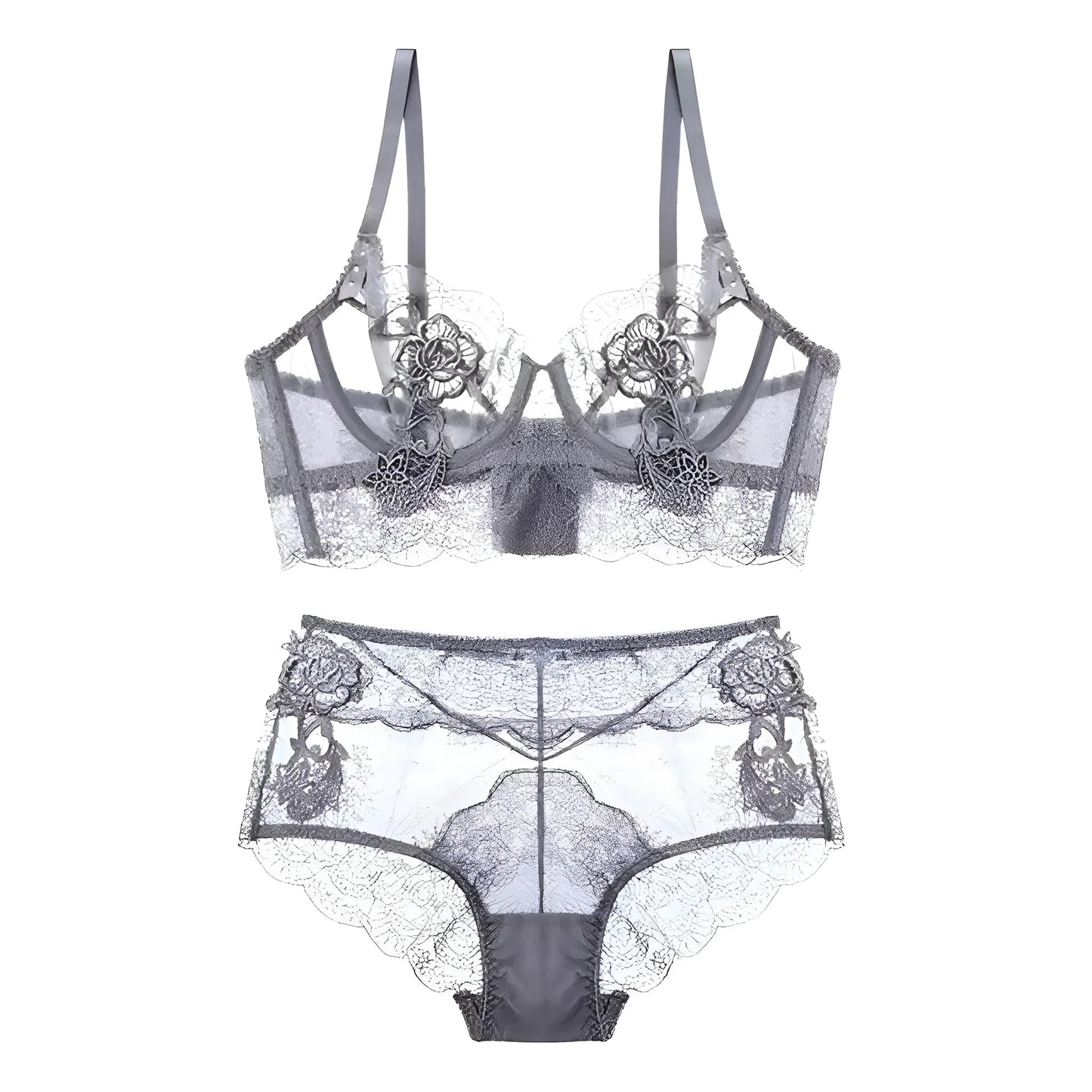 Grey Lace Lingerie Set