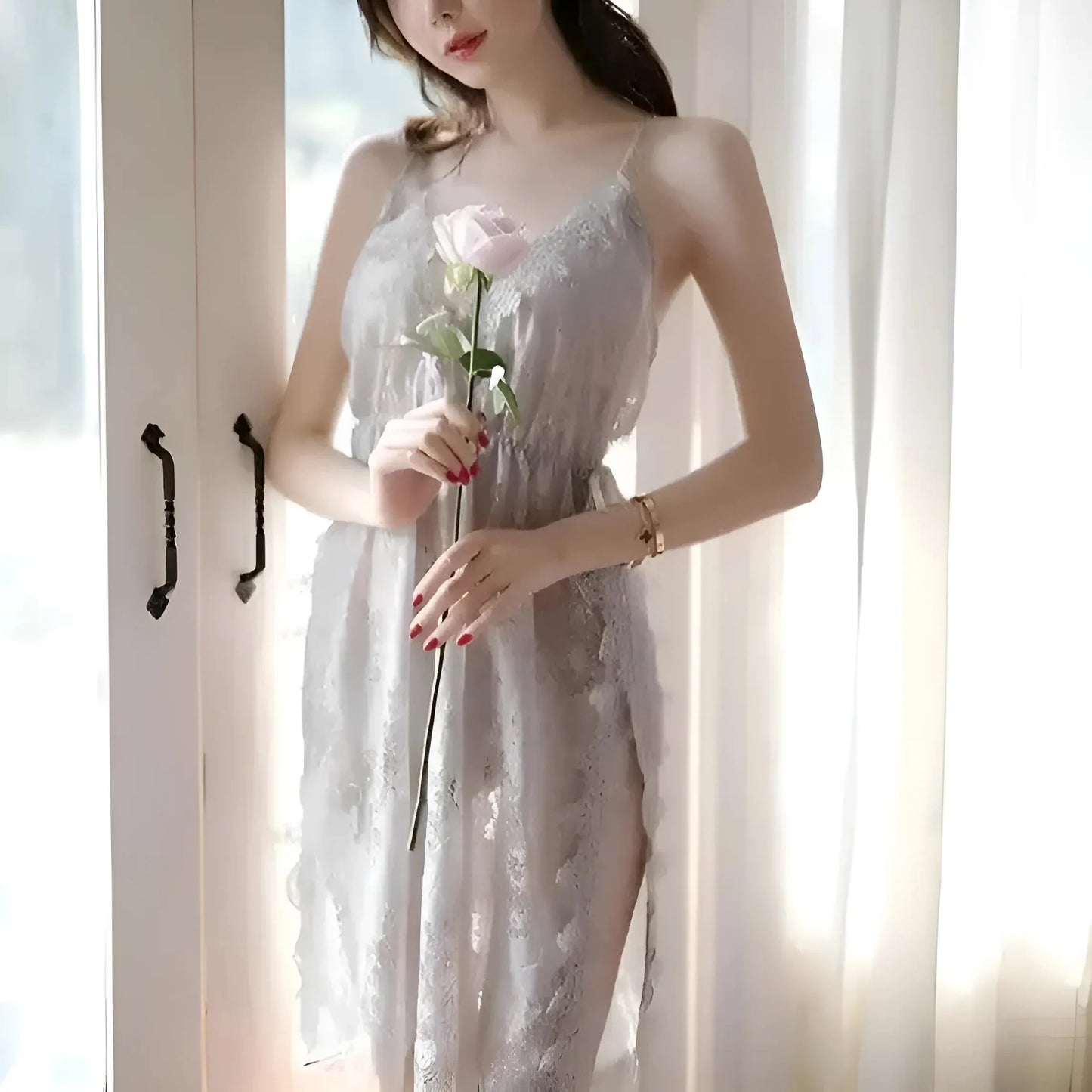 Grey Lace Nightdress in Mid-Length