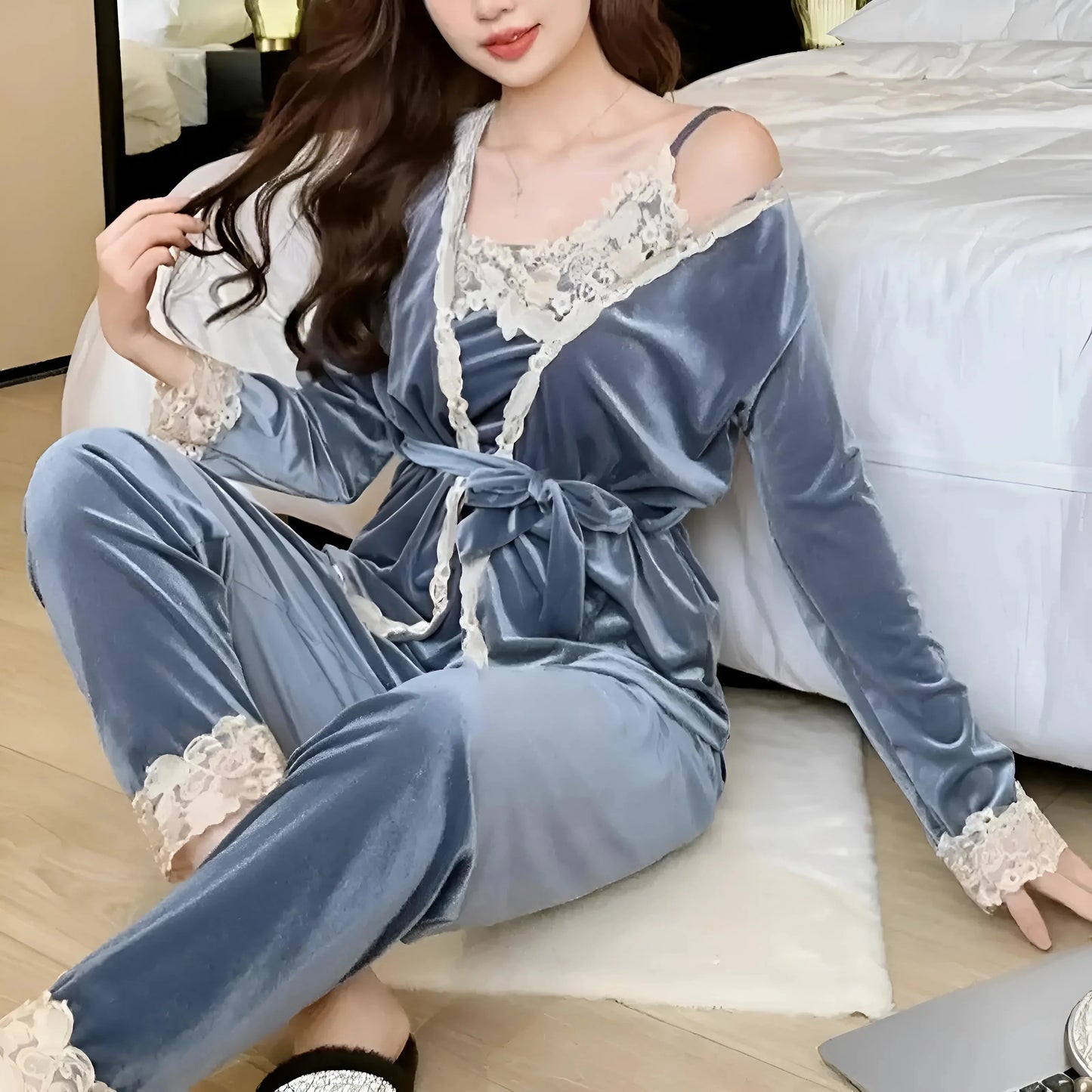 Grey Lace Trim Sleep Set