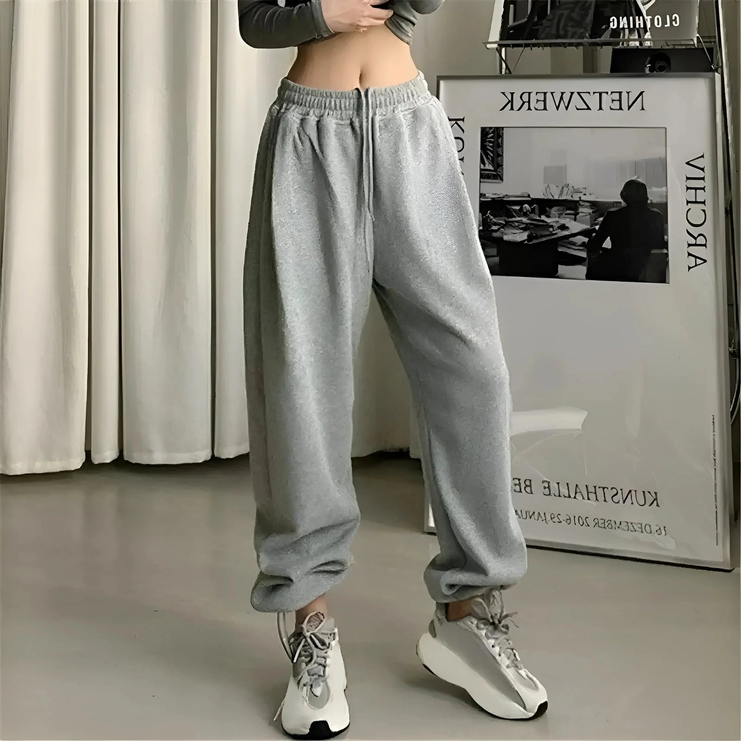 Grey Loose Sports Tracksuit Bottoms