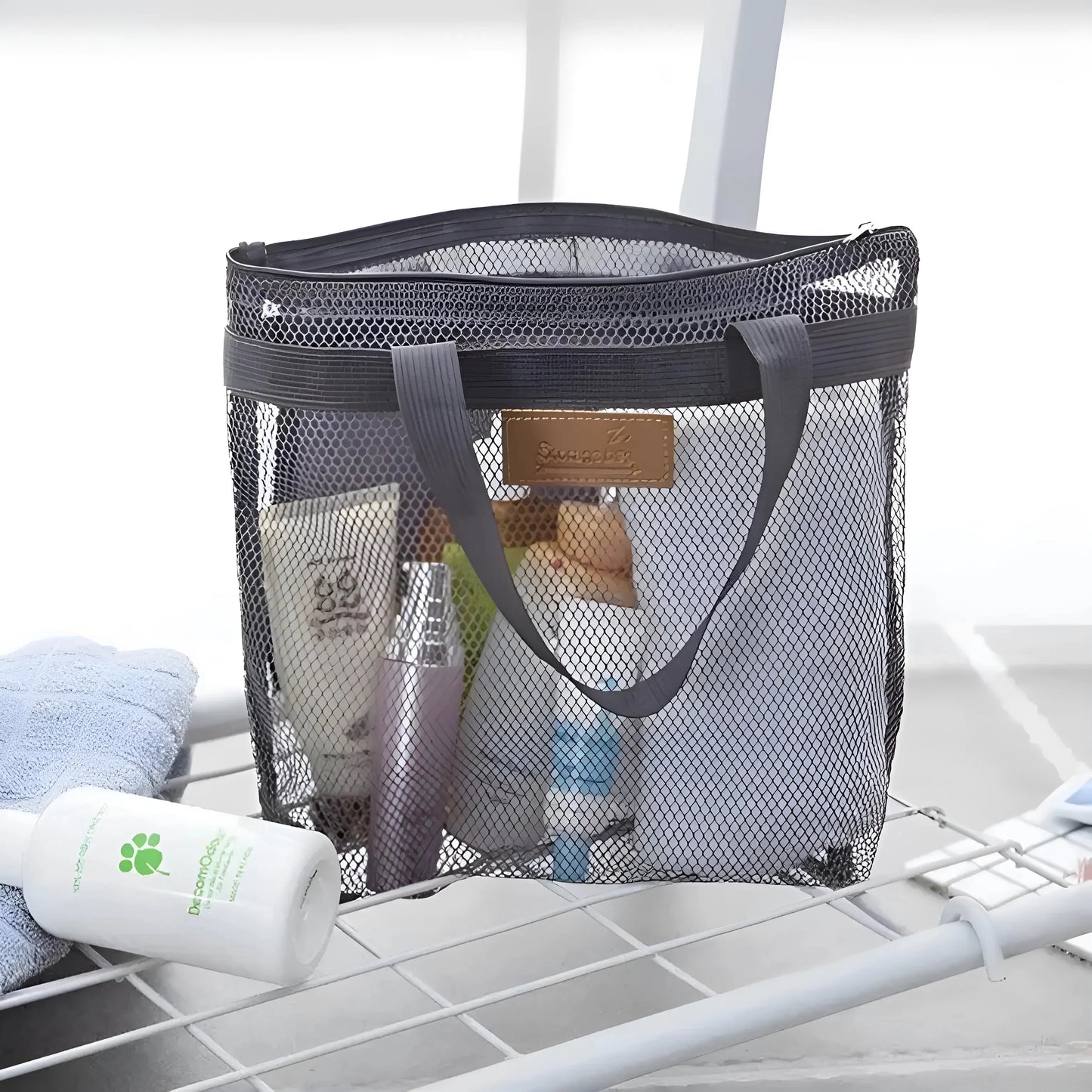 Grey Mesh Beach Cosmetic Bag