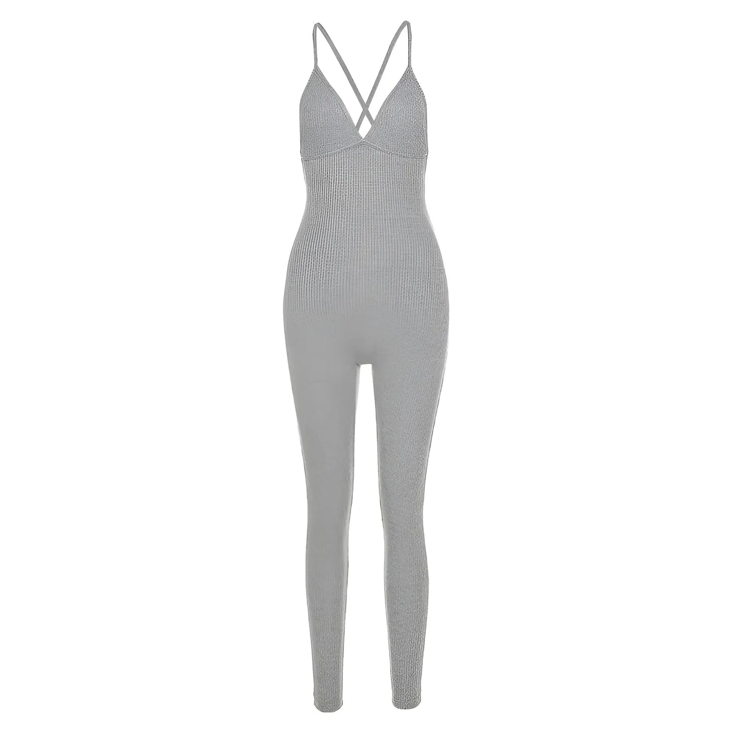 Grey One-Piece Sports Outfit with Neckline