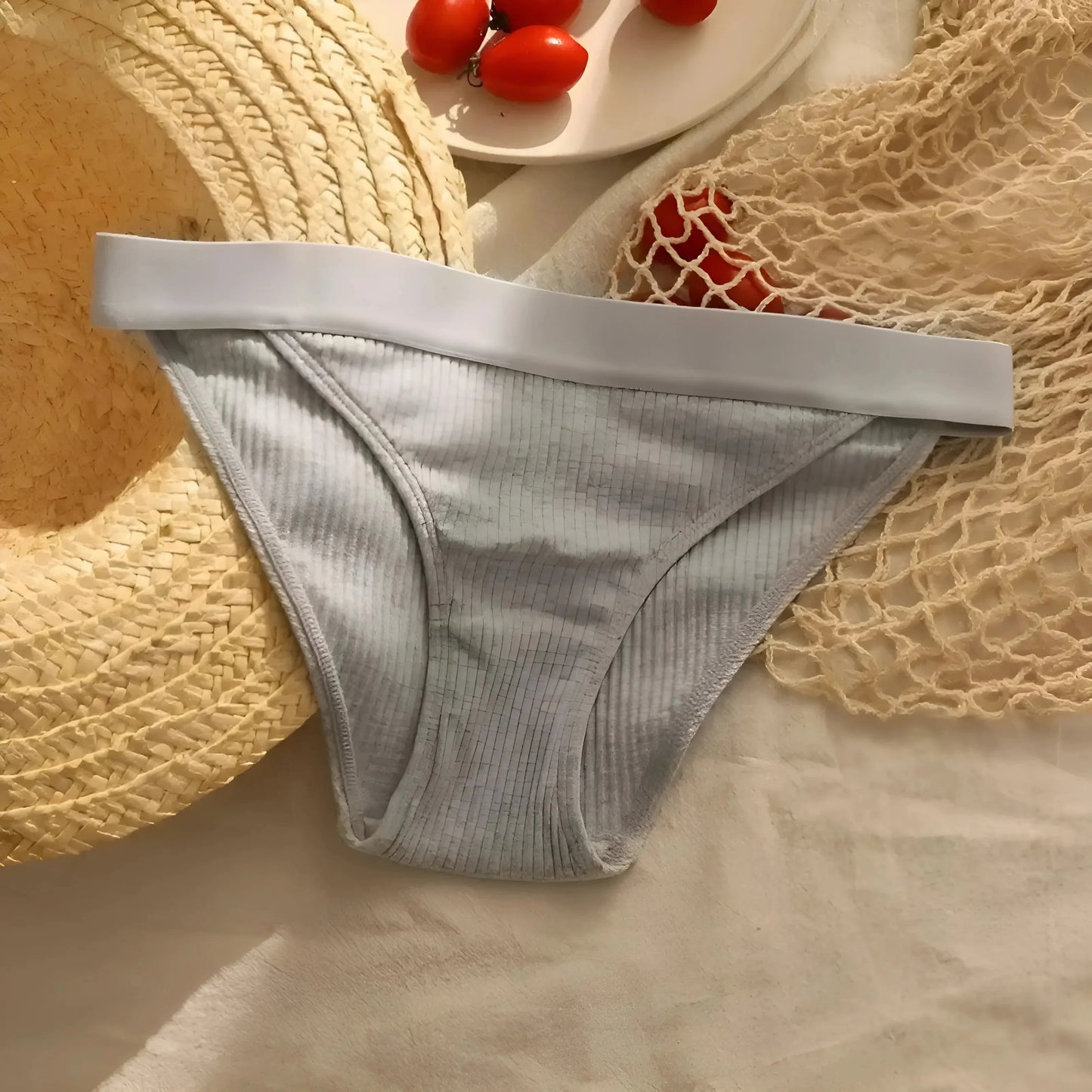 Grey Striped Briefs with Wide Waistband