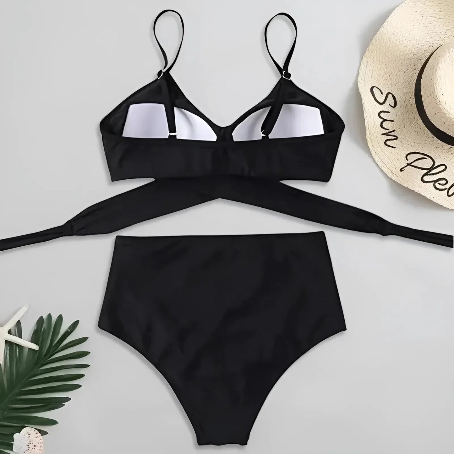 High-Waisted Two-Piece Swimsuit with Cross-Over Neckline