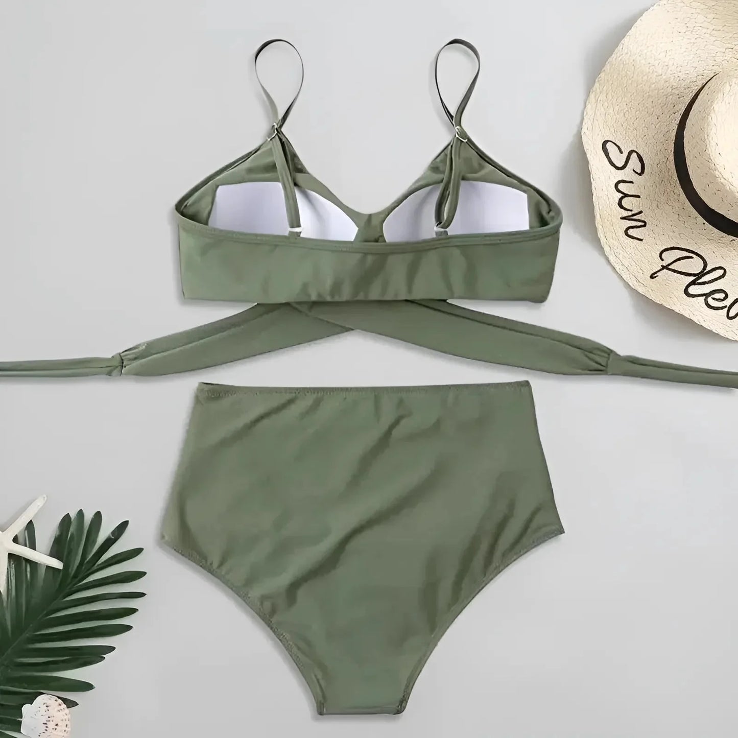 High-Waisted Two-Piece Swimsuit with Cross-Over Neckline