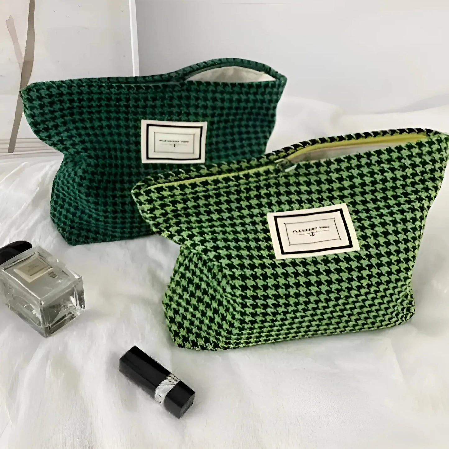 Houndstooth Fabric Makeup Bag