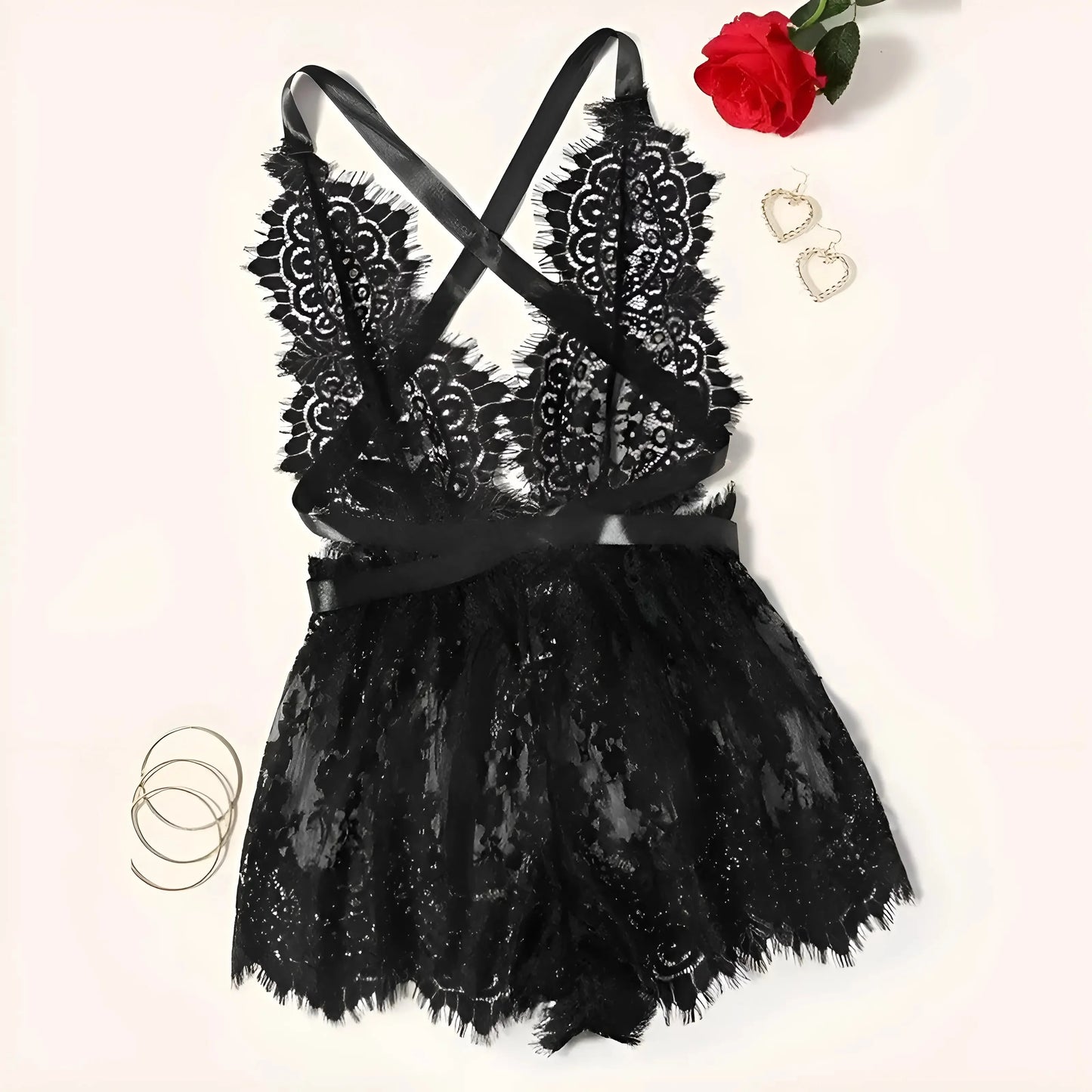 Lace Backless One-Piece Pyjama