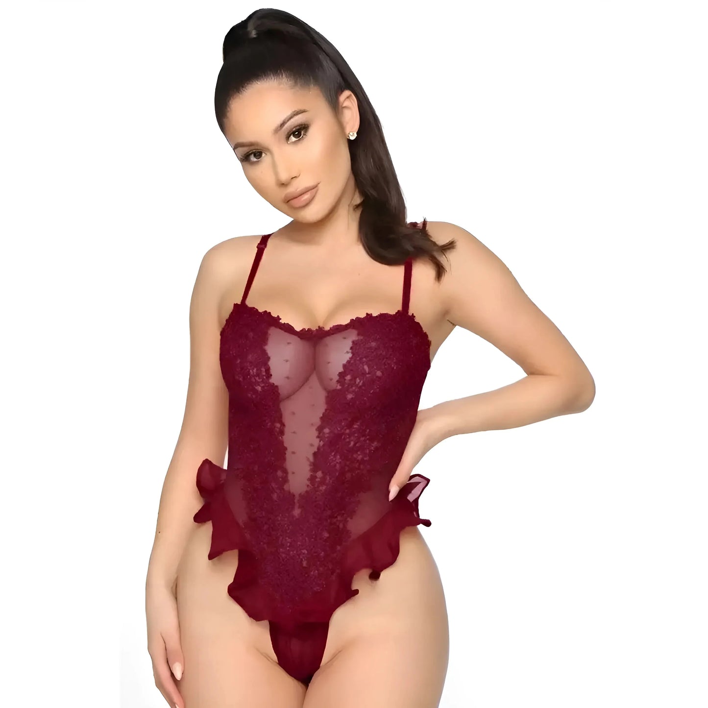 Lace Bodysuit with Ruffle Trim