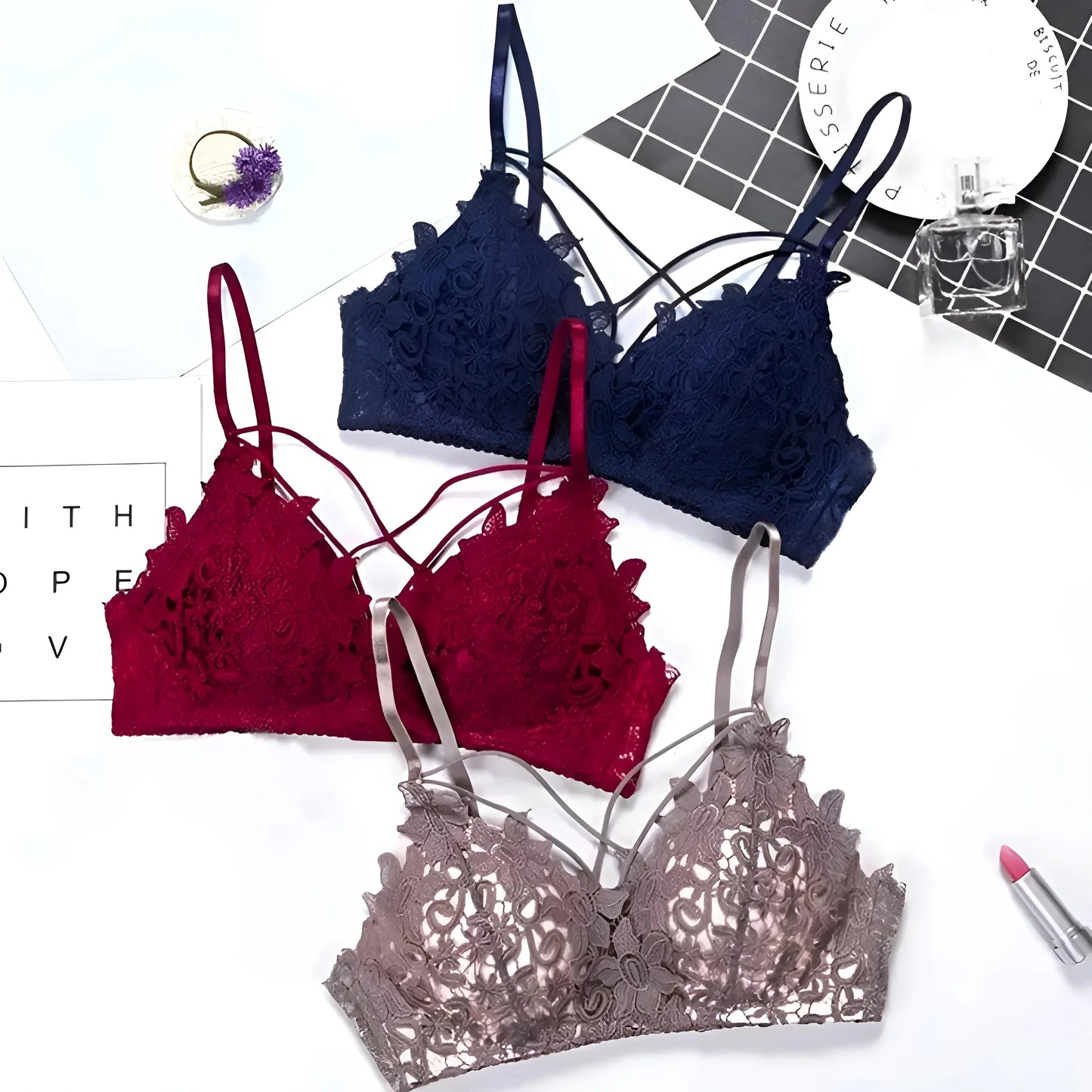 Lace Bralette with Decorative Straps