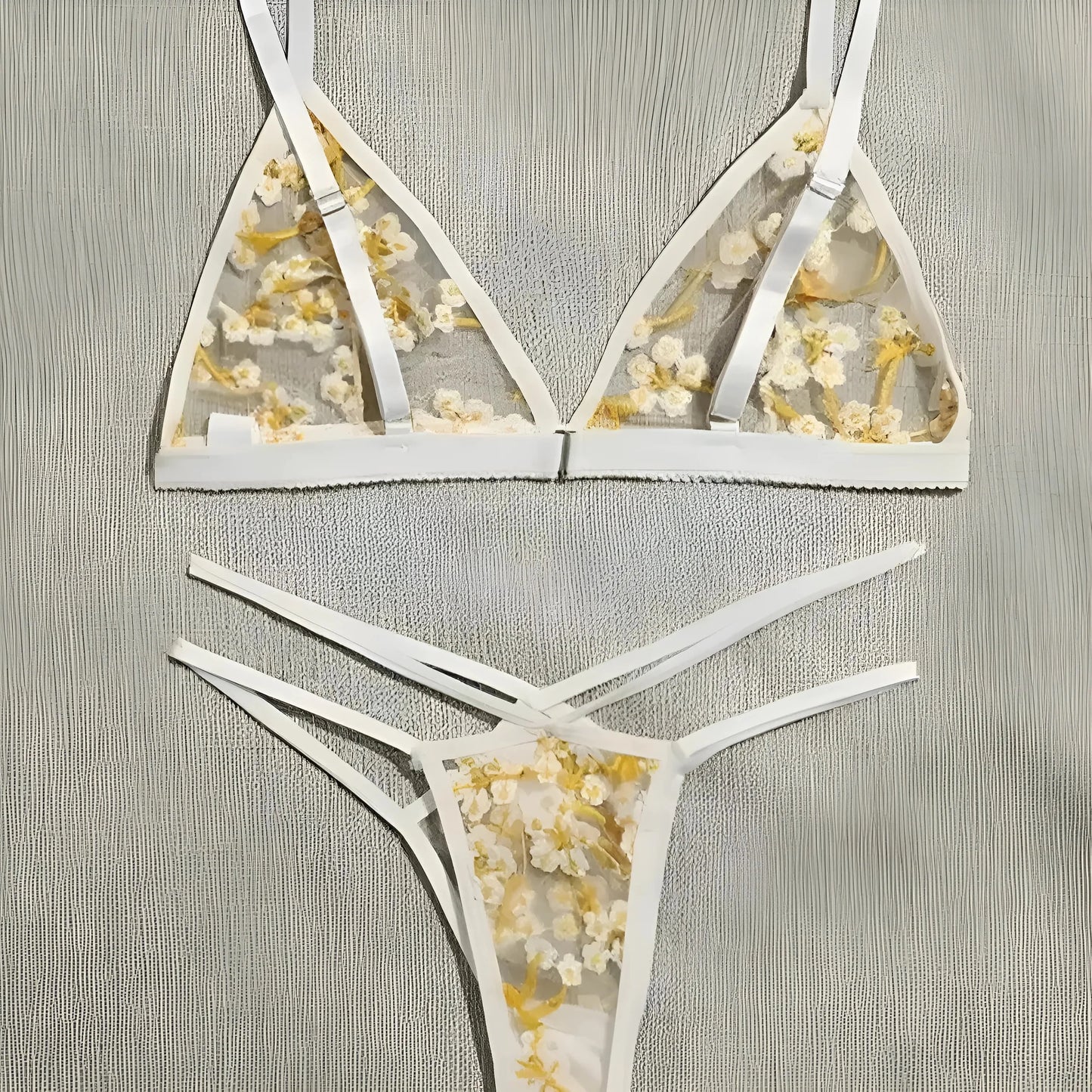 Lace Lingerie Set with Yellow Flowers