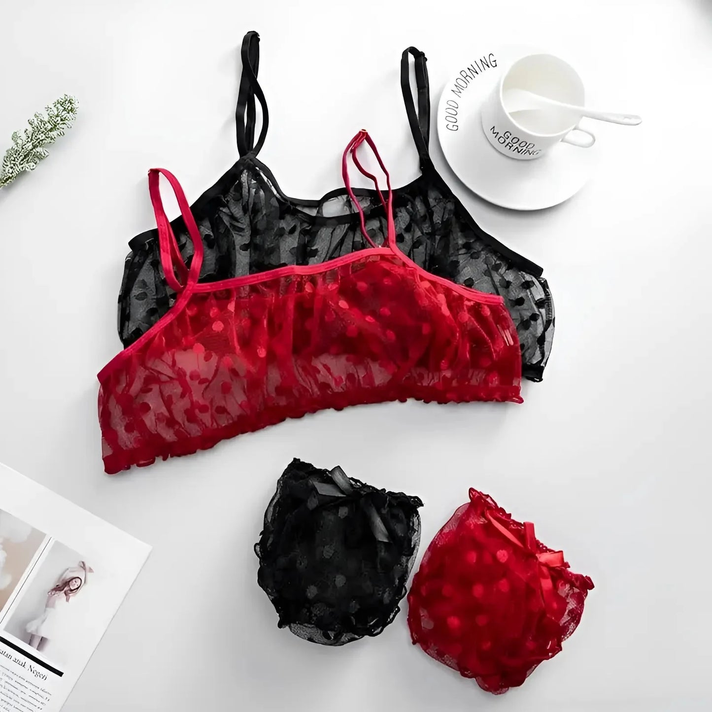 Lace Polka Dot Lingerie Set