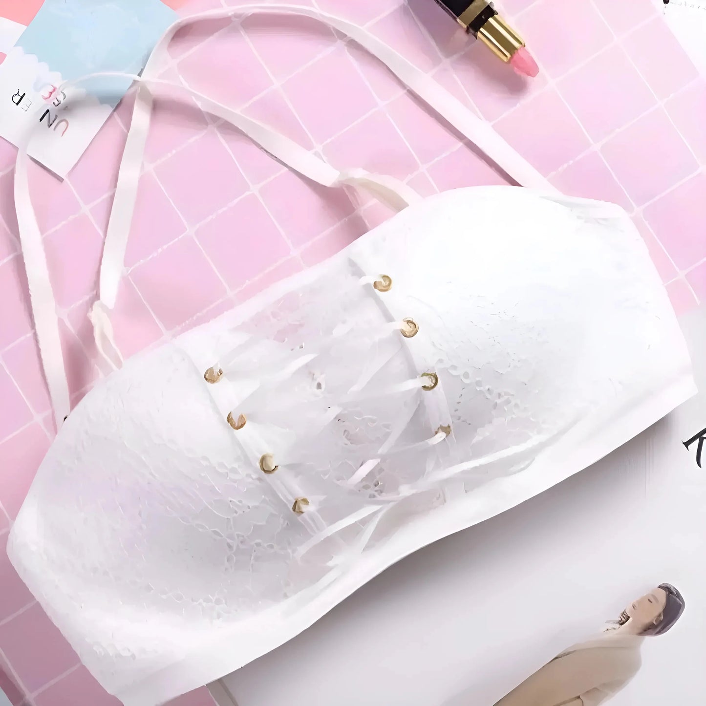 Lace Push-Up Bra with Corset Style Lacing