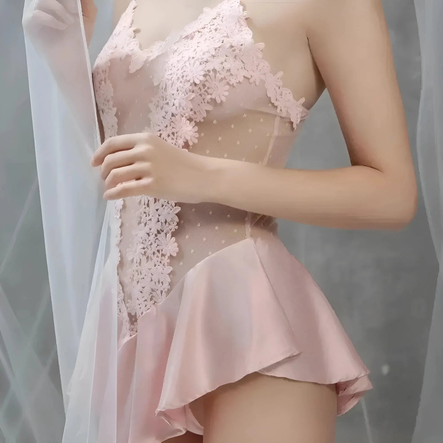 Lace Trim Women's One-Piece Pyjama