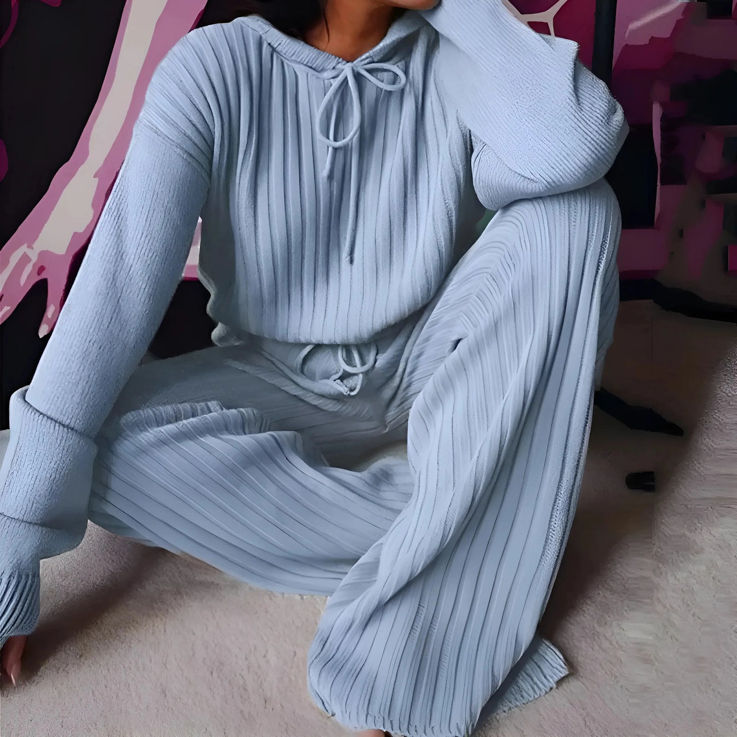 Light Blue Loose Striped Women's Pyjamas