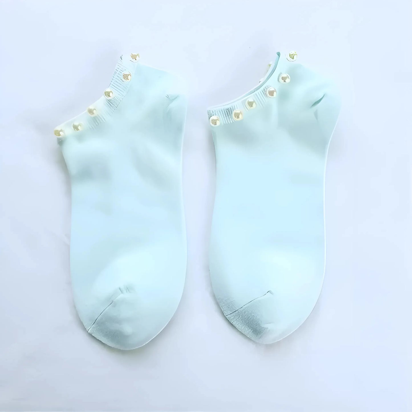 Light Blue Women's Pearl Embellished Socks