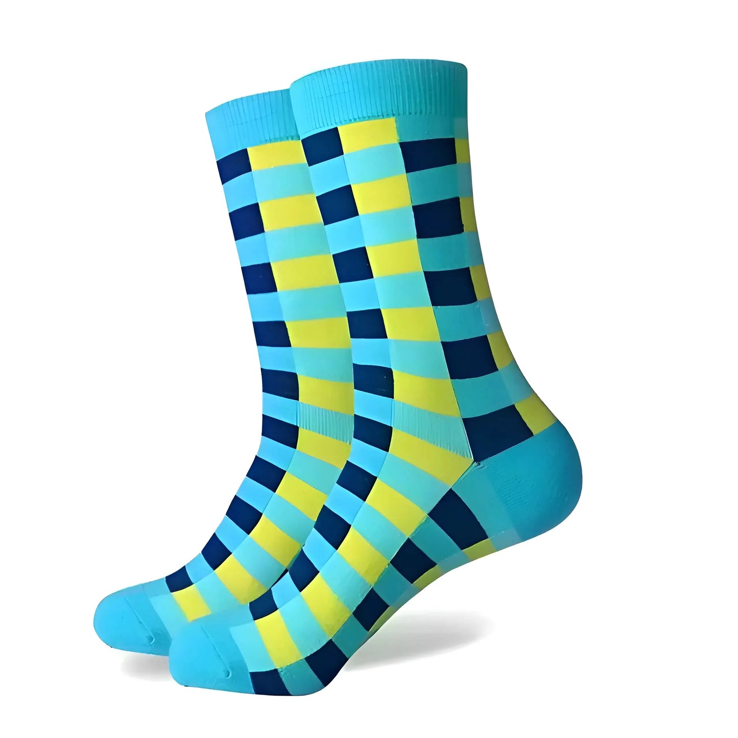 Light Blue-Yellow Men's Long Socks in Colourful Patterns