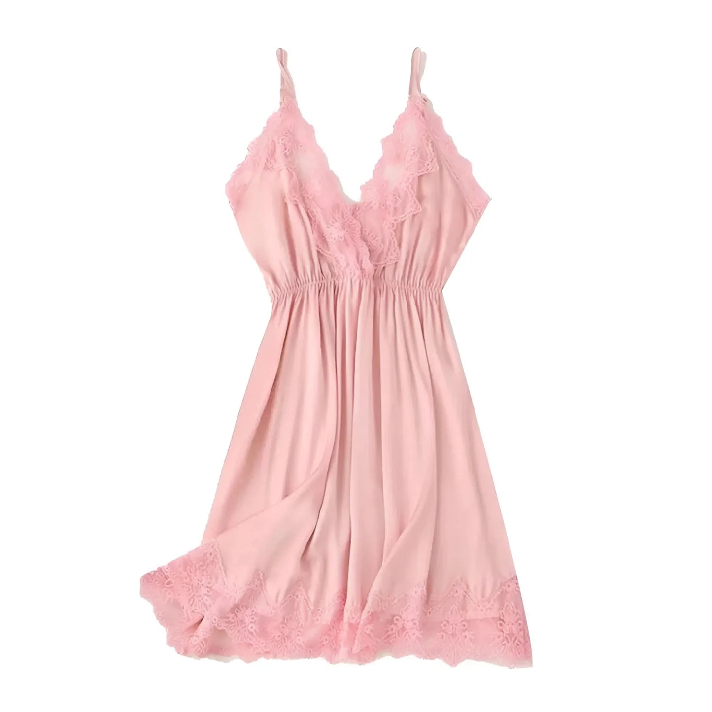 Light Pink Lace Trim Deep V-Neck Nightdress