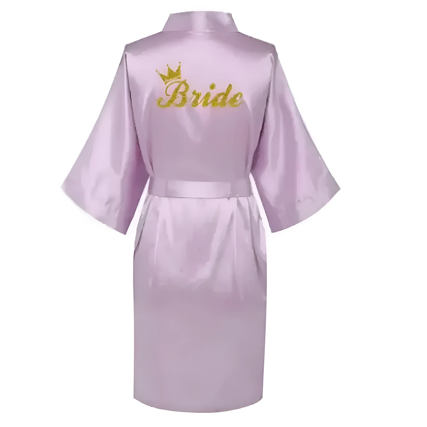 Light Purple Satin Bridal Robe with "Bride" Embroidery