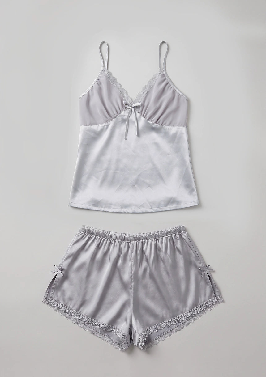 Kurzes Satin Damen-Pyjama-Set