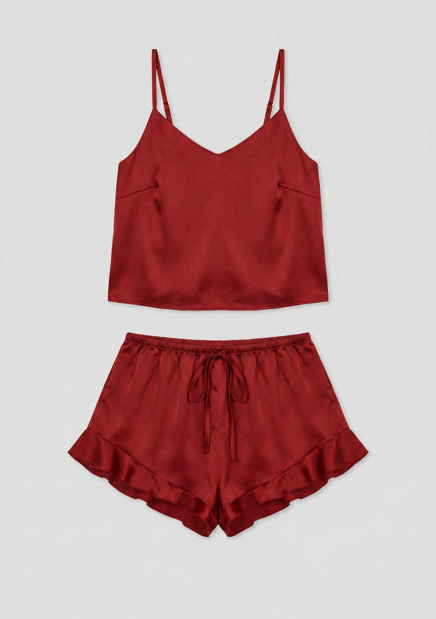 Satin-Pyjama-Set mit Shorts und kurzem Top