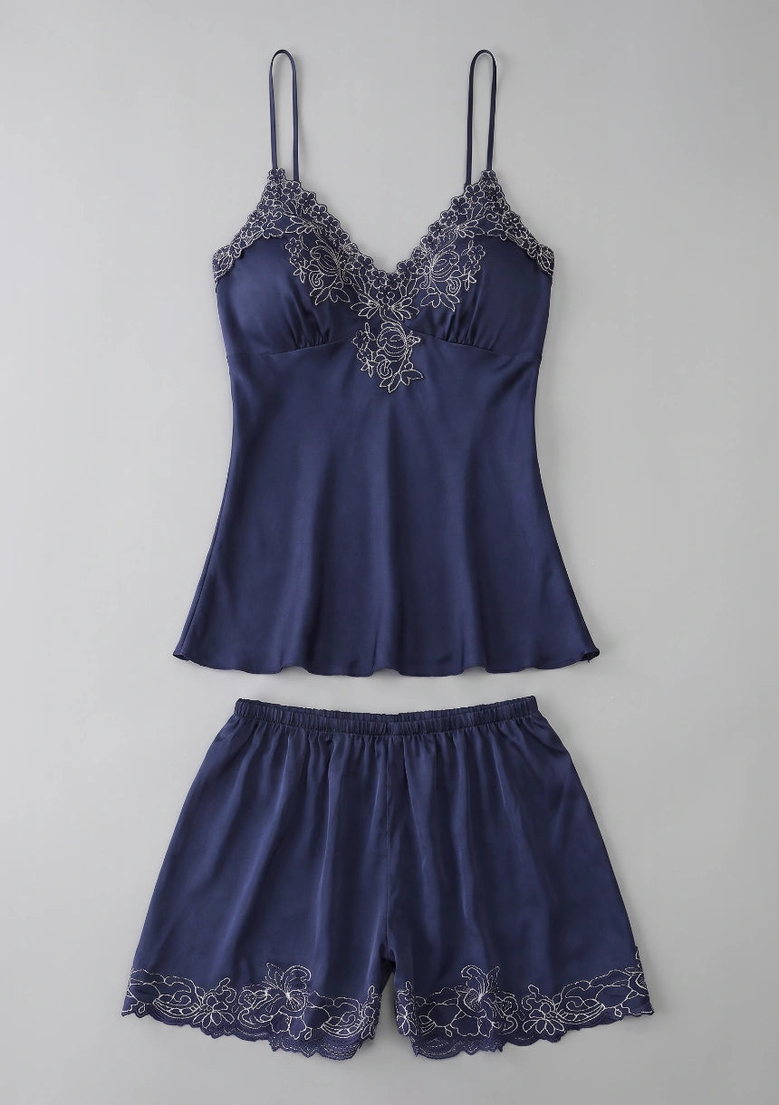 Spitzenbesatz Damen-Pyjama-Set