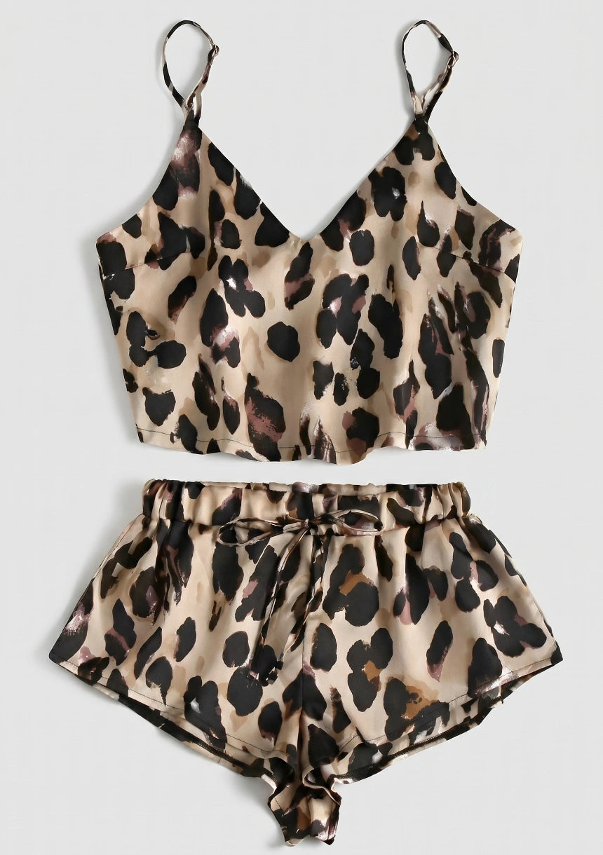 Leopardenmuster Pyjama-Set mit T-Shirt und Shorts