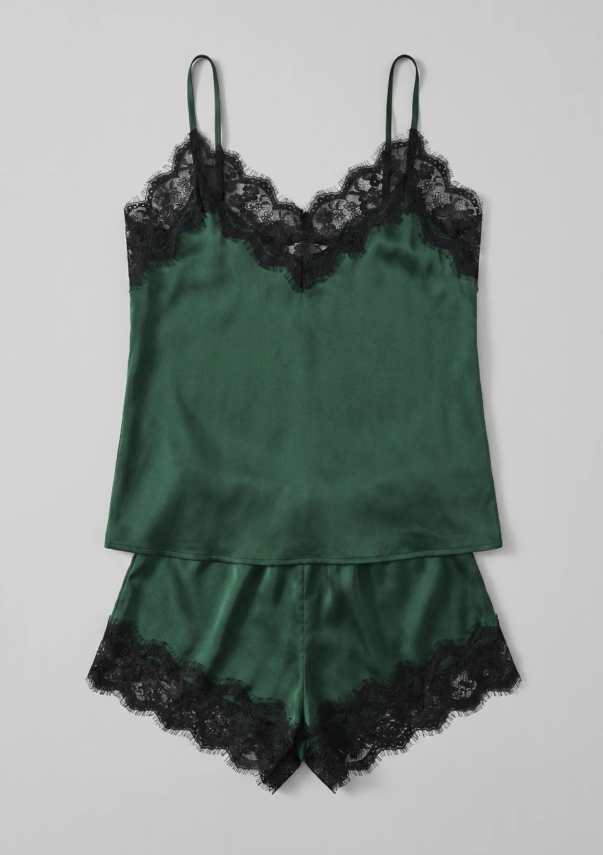 Satin-Spitzen-Pyjama-Set mit Shorts