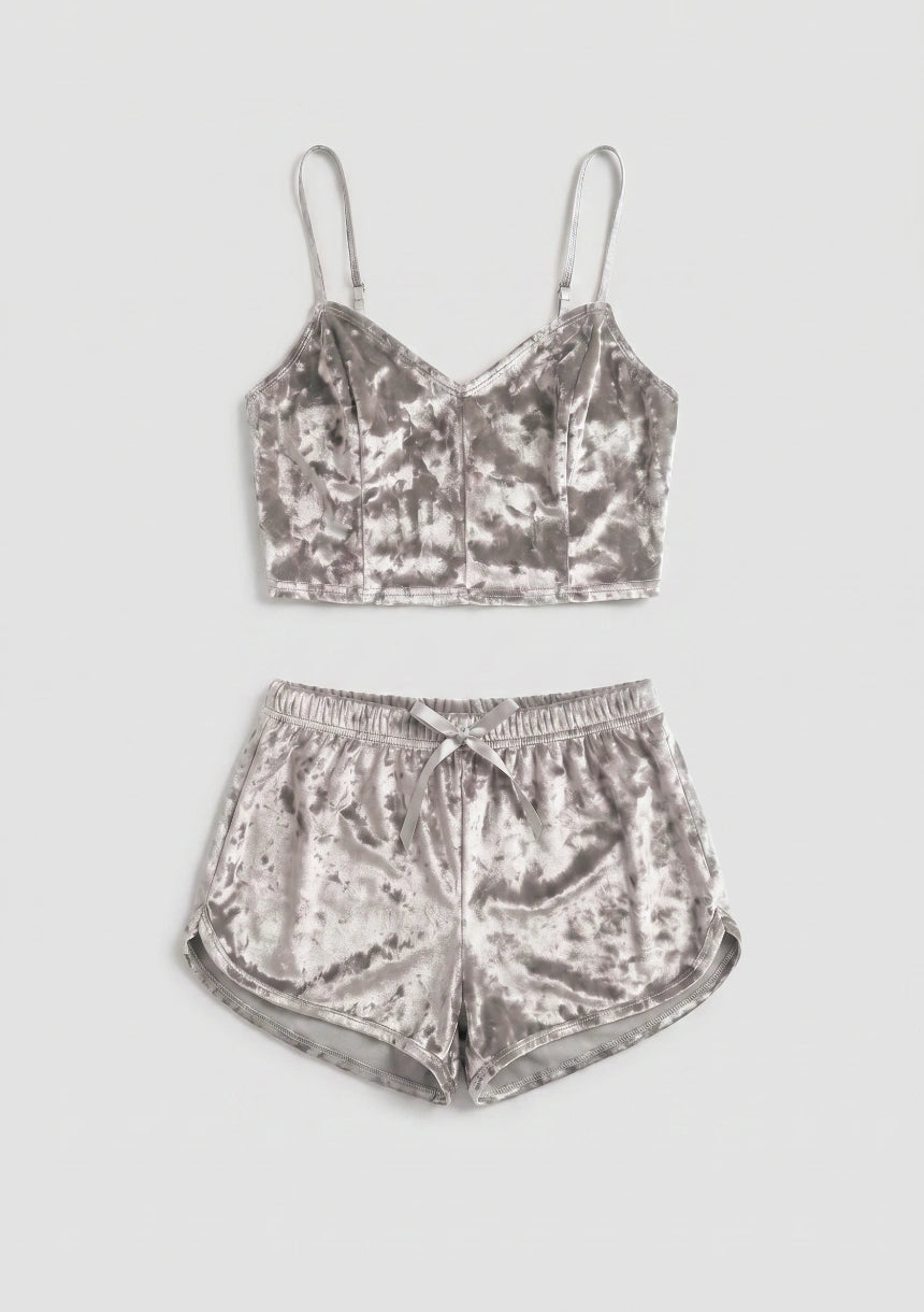 Samt Pyjama Set mit Top und Shorts