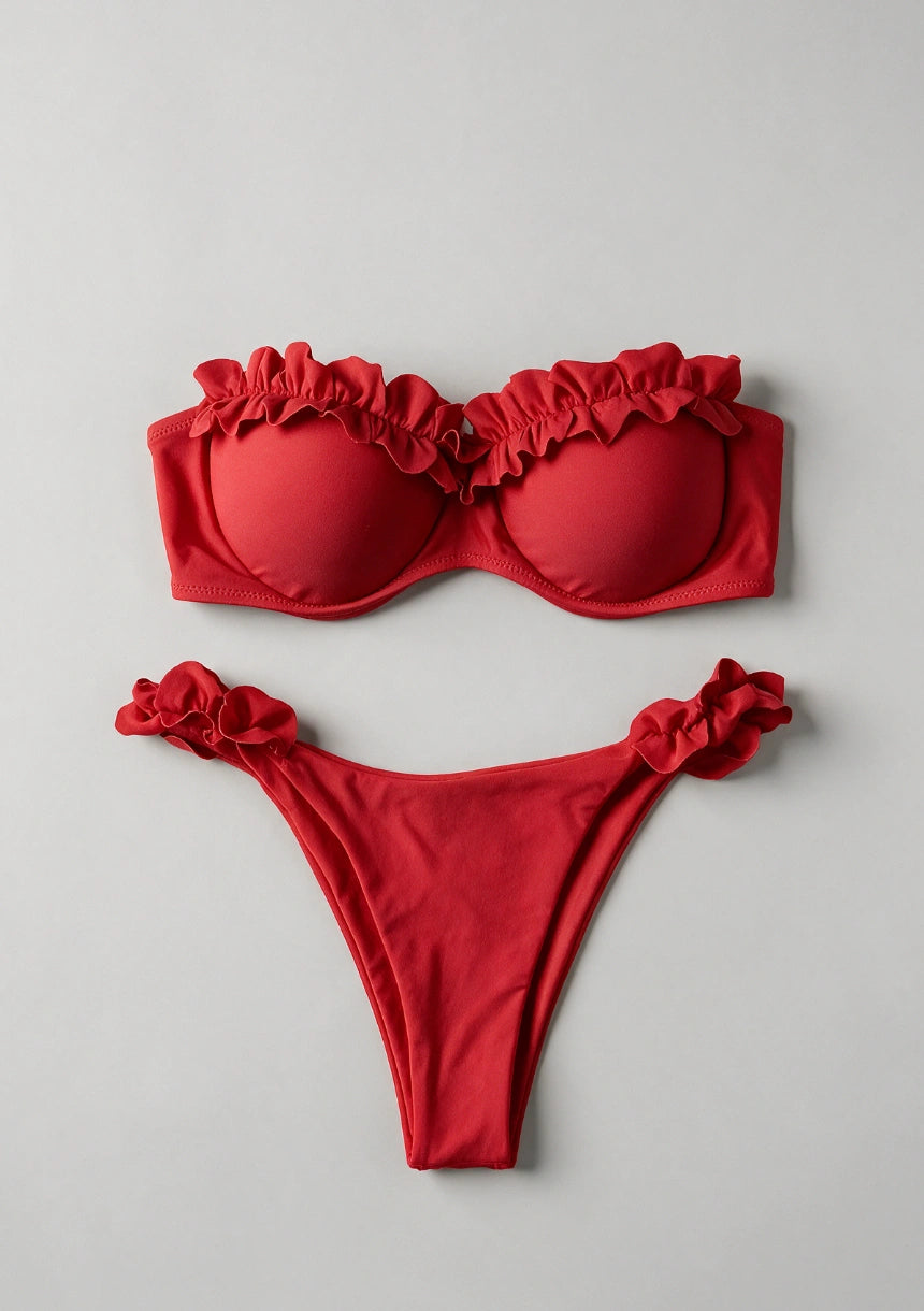 Zweiteiliger Bikini mit dekorativen Rüschen