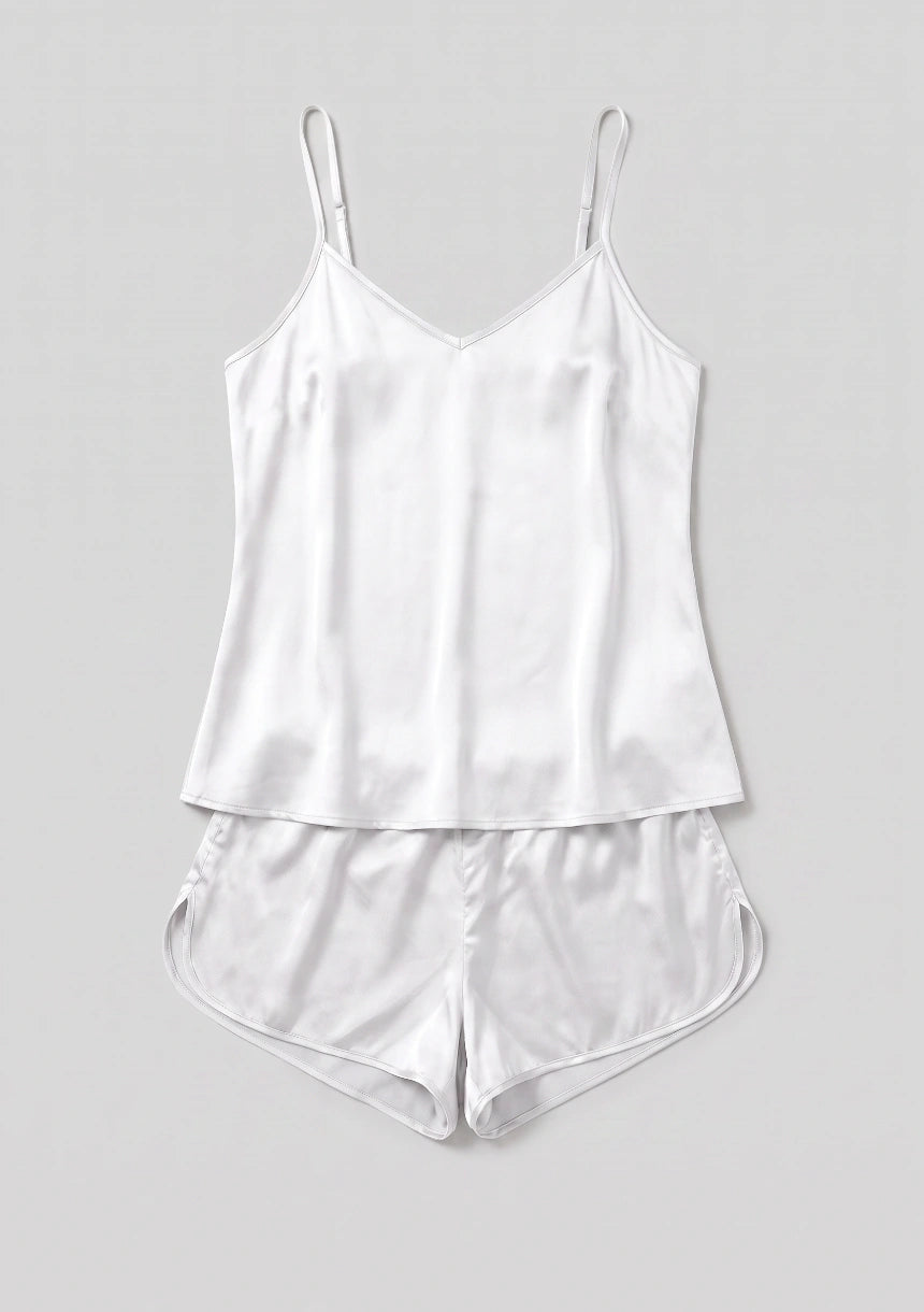 Kurzes Satin Damen-Pyjama-Set mit Trägern