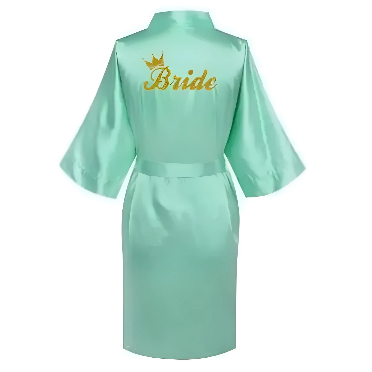 Mint Satin Bridal Robe with "Bride" Embroidery